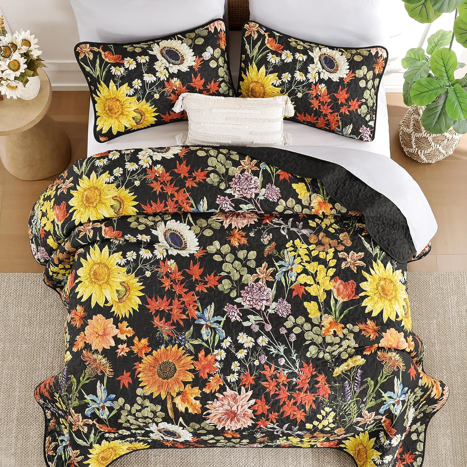 Yiran Floral Quilt Set Queen Size 3 Piece