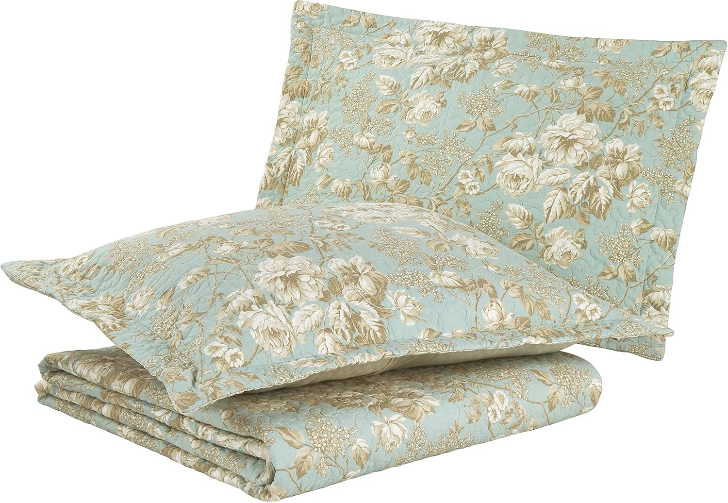 Laura Ashley Twin Quilt Set Cotton Reversible Bedding with Matching Sham