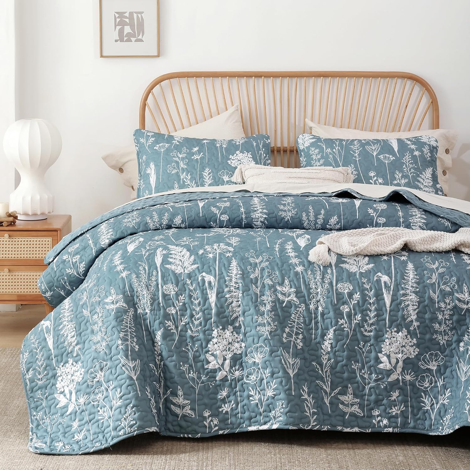 JANZAA King Size Quilt Set with Floral Pattern