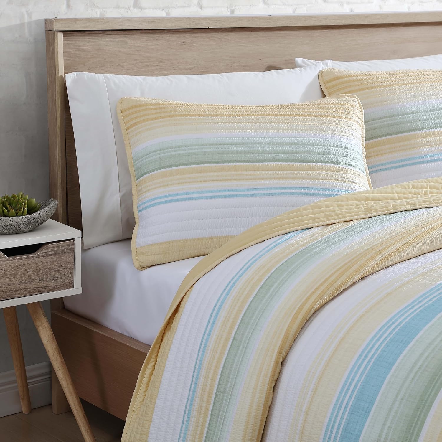 Beatrice Home Fashions Coralinn Striped Quilt Set Twin Yellow Sage