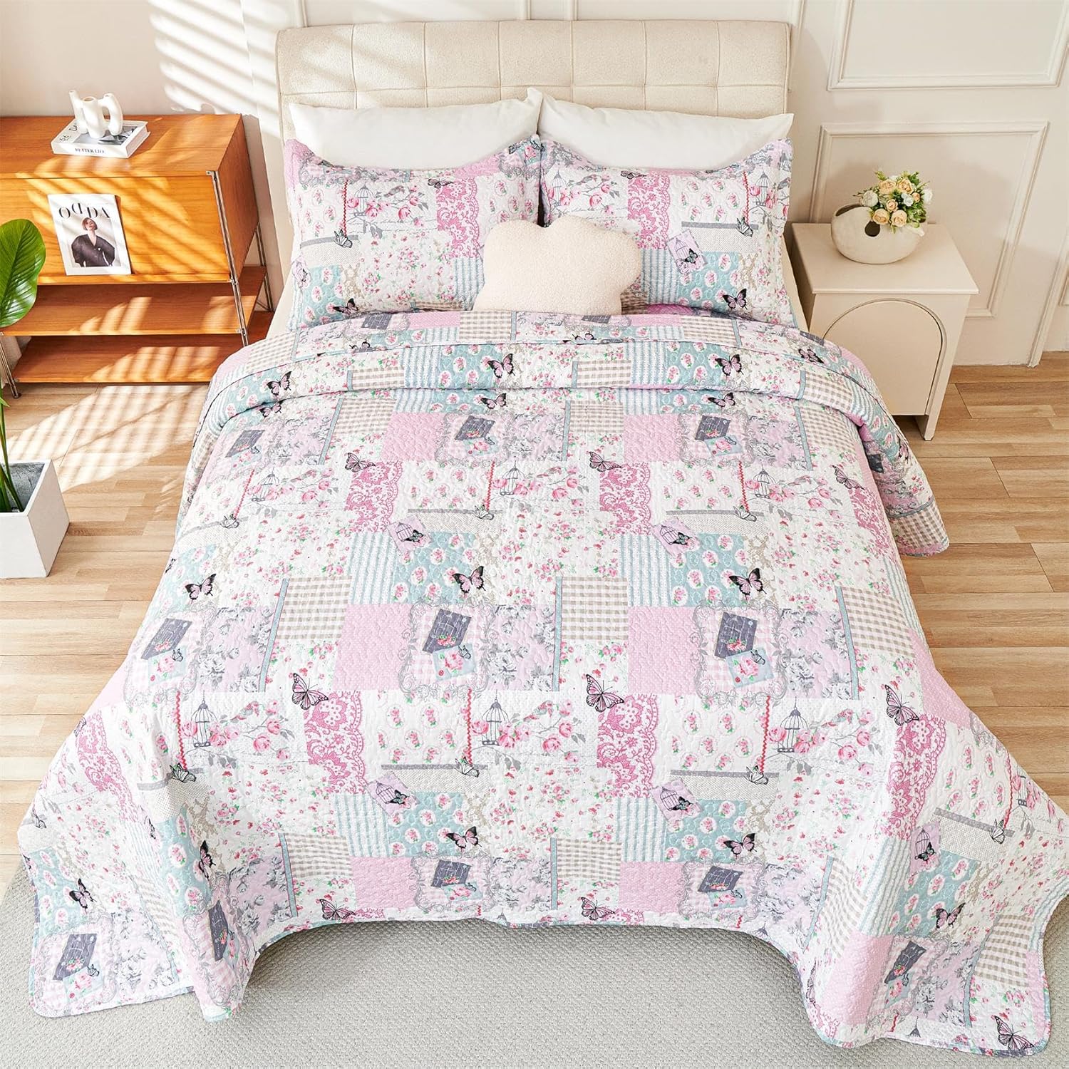 Cmfshape Romantic Patchwork Quilt Set Queen Size