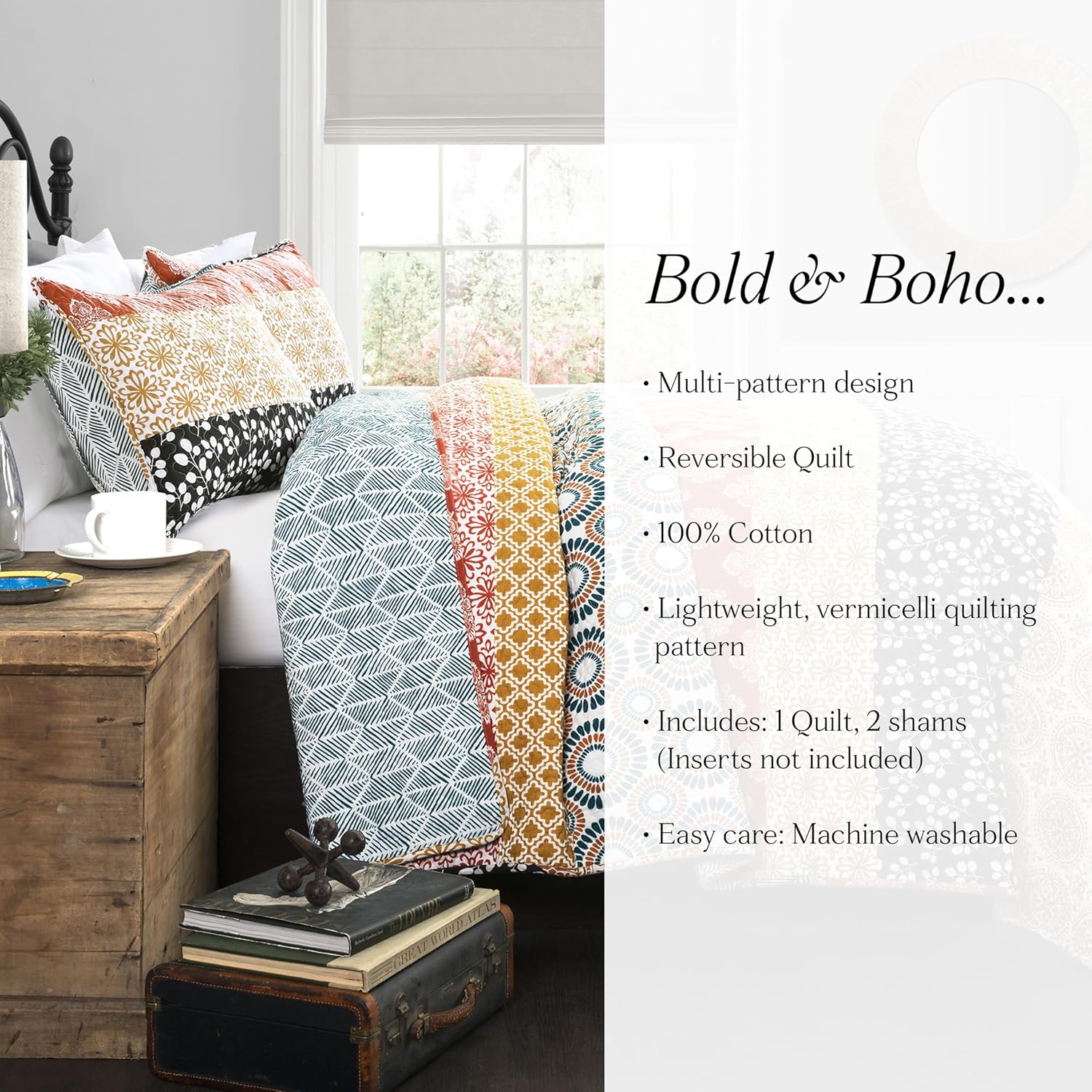 Lush Decor Boho Stripe Reversible Quilt Set 3 Piece FullQueen