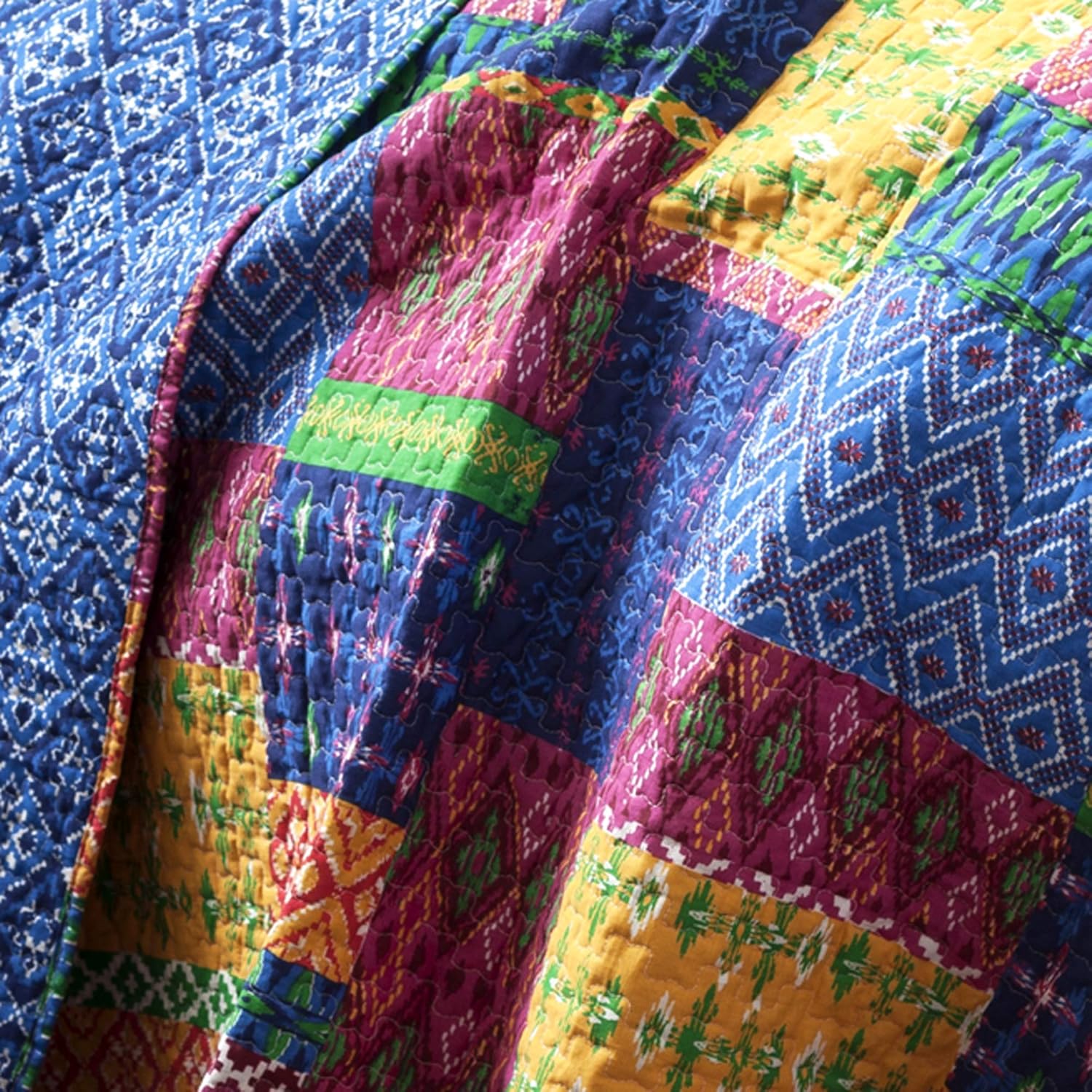 Lush Decor Misha 3-Piece Quilt Set Queen Fuchsia Navy