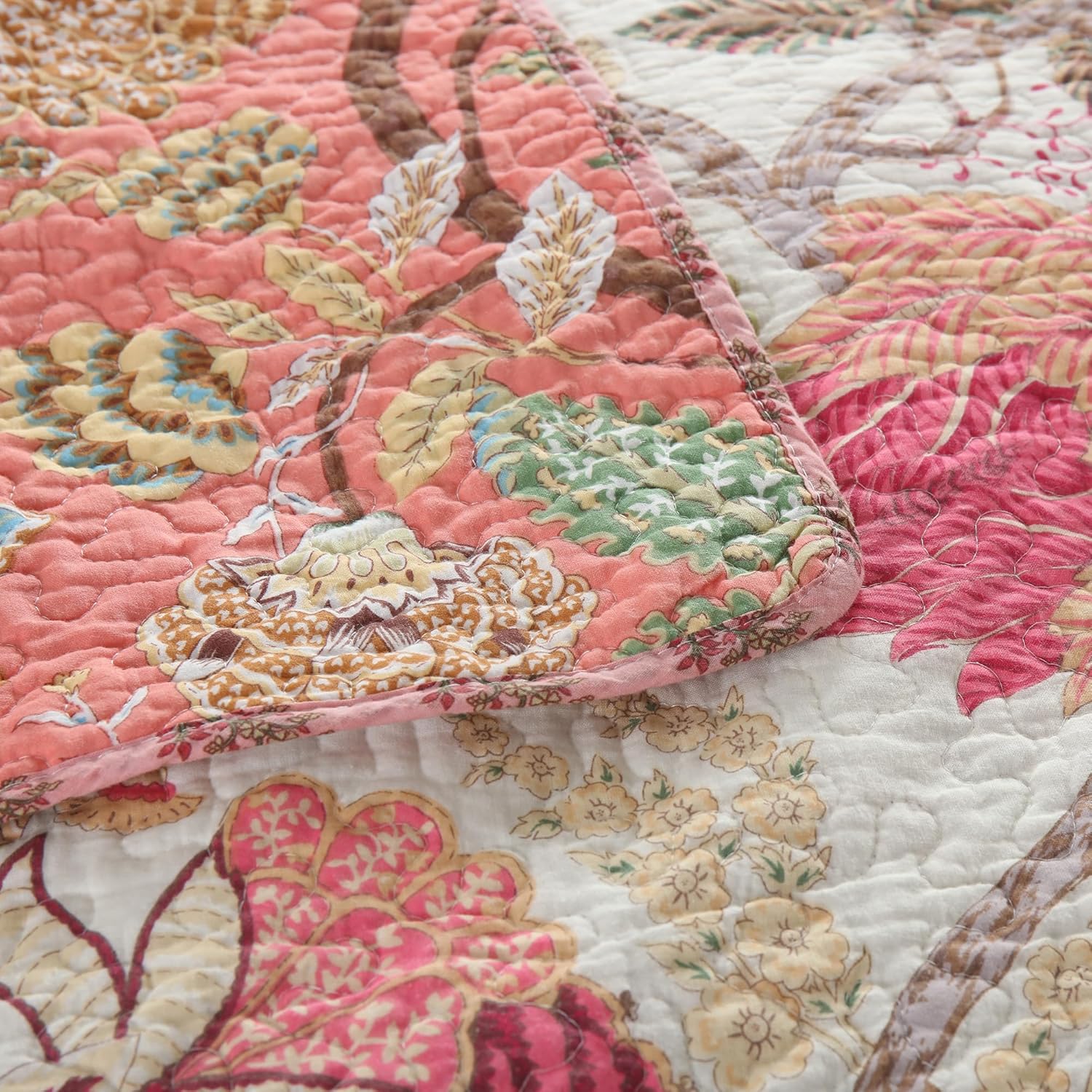 Etwel Queen Quilt Bedding Set Patchwork Floral Pink Comforter
