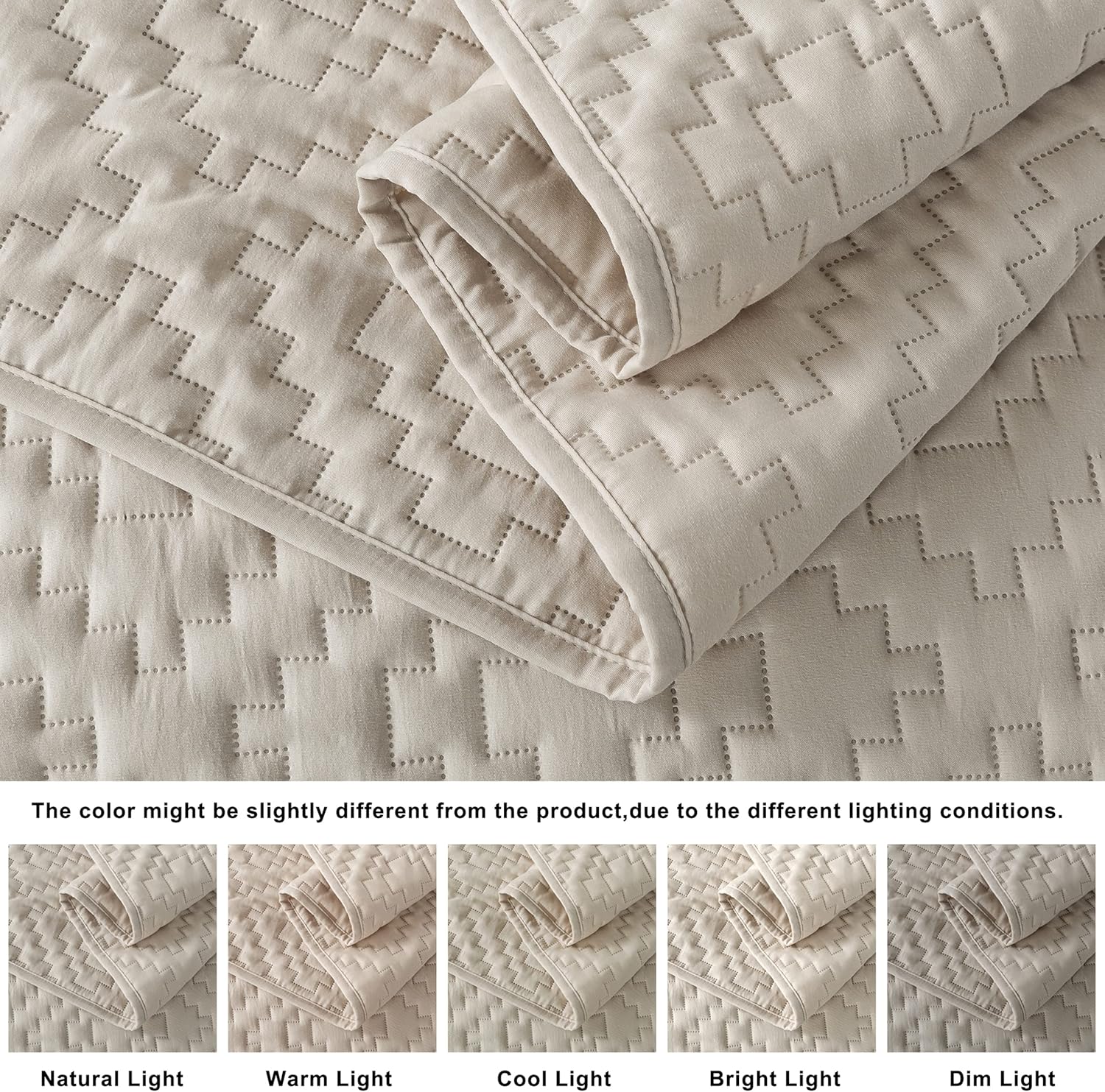 RSHARE Beige Cream Tan Quilt Set with Pillow Sham Twin Size