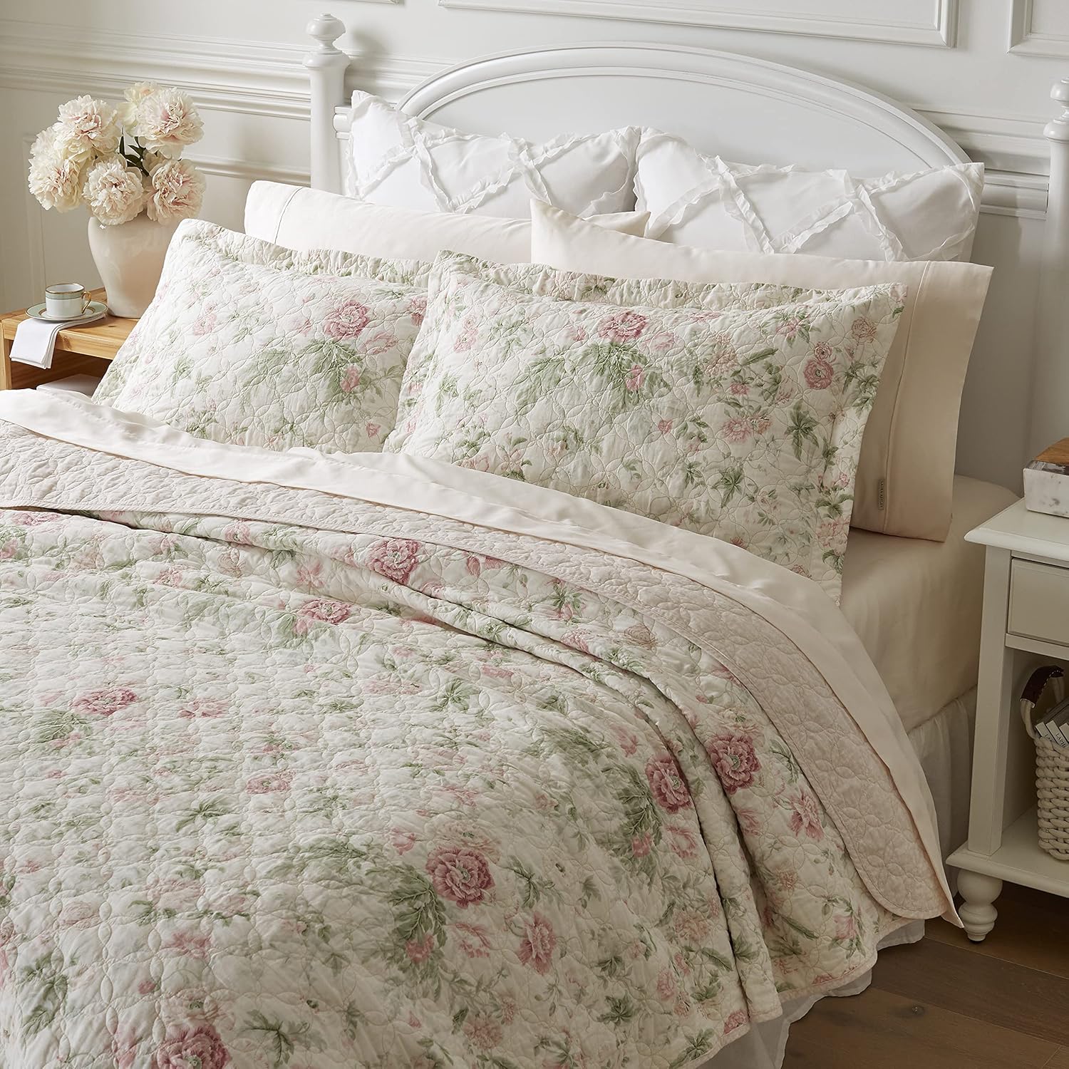 Laura Ashley Twin Quilt Set Reversible Cotton Bedding with Matching Sham 1