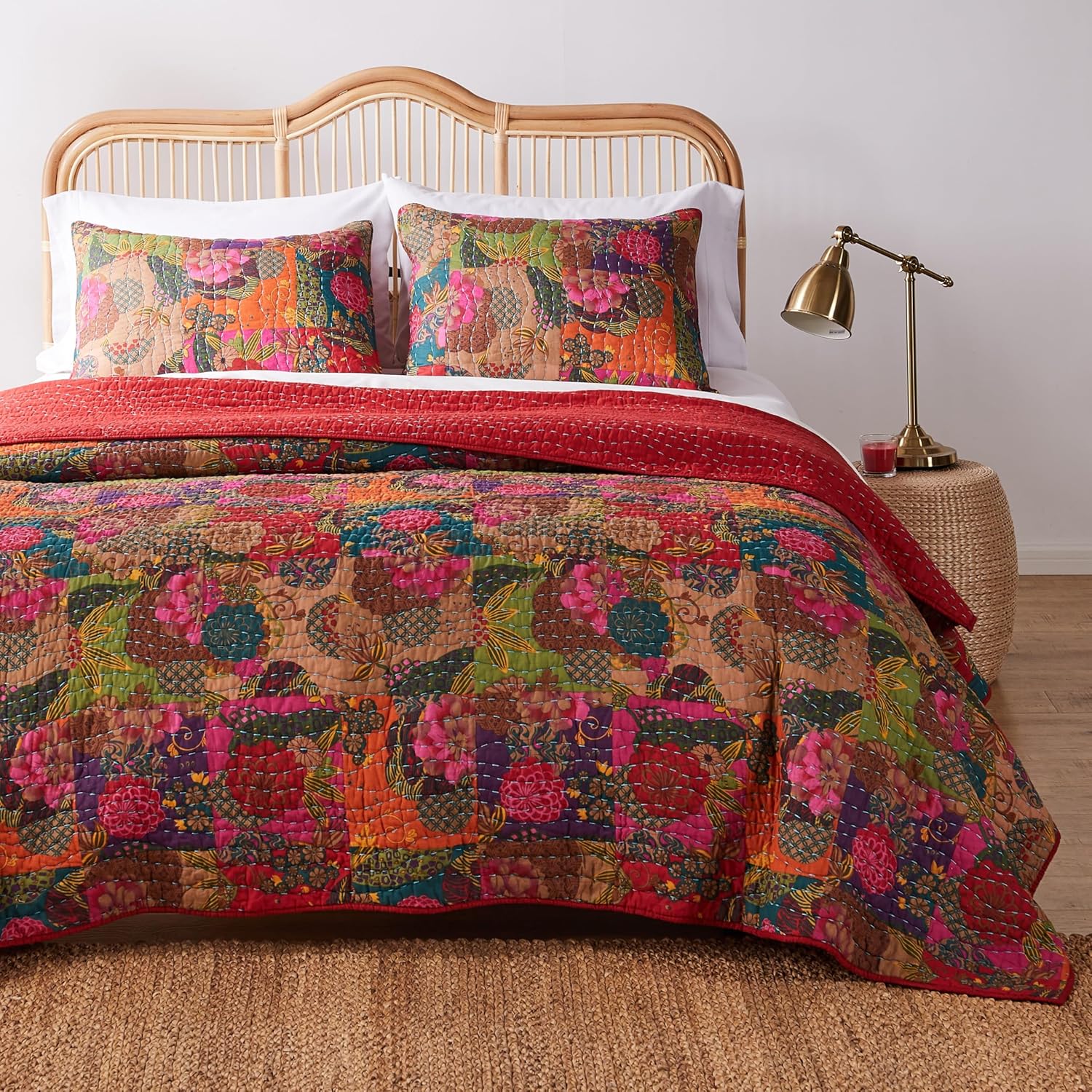 Greenland Home Jewel Reversible Cotton Quilt Bedding Set Twin Red