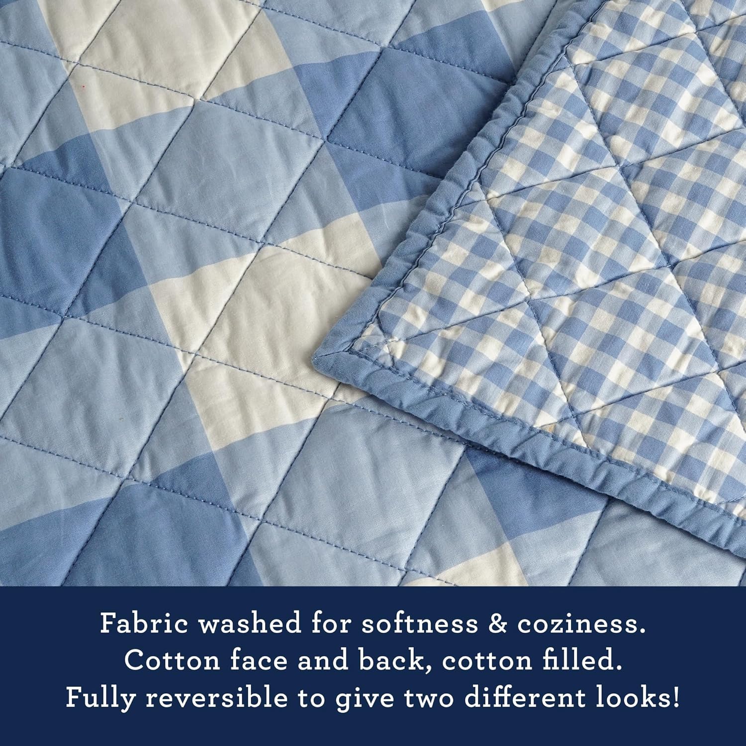 IZOD 100 Cotton Percale Quilt Set Reversible Twin Bedding Blue Gingham