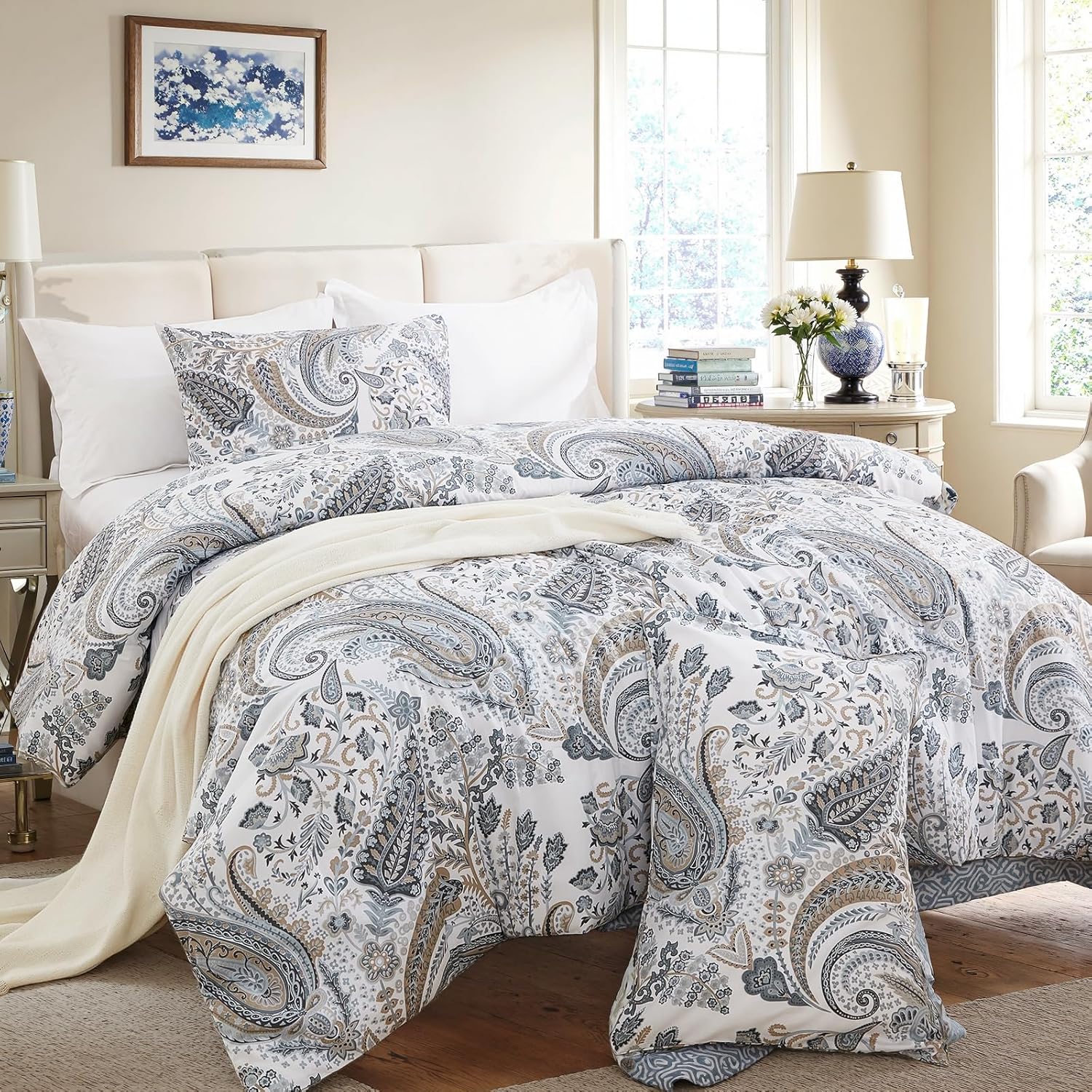 Cozaline Blue Paisley Queen Duvet Cover Set 3 Pcs