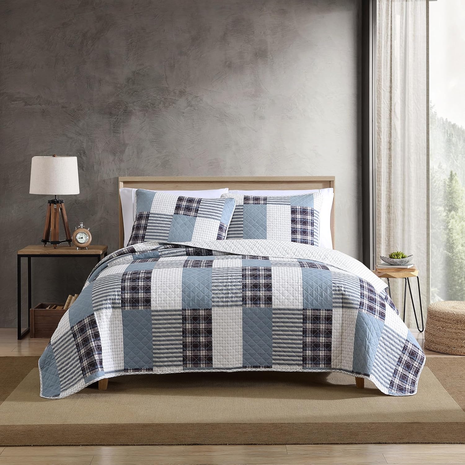 Eddie Bauer Twin Quilt Set Reversible Cotton Bedding with Matching Sham All Seasons