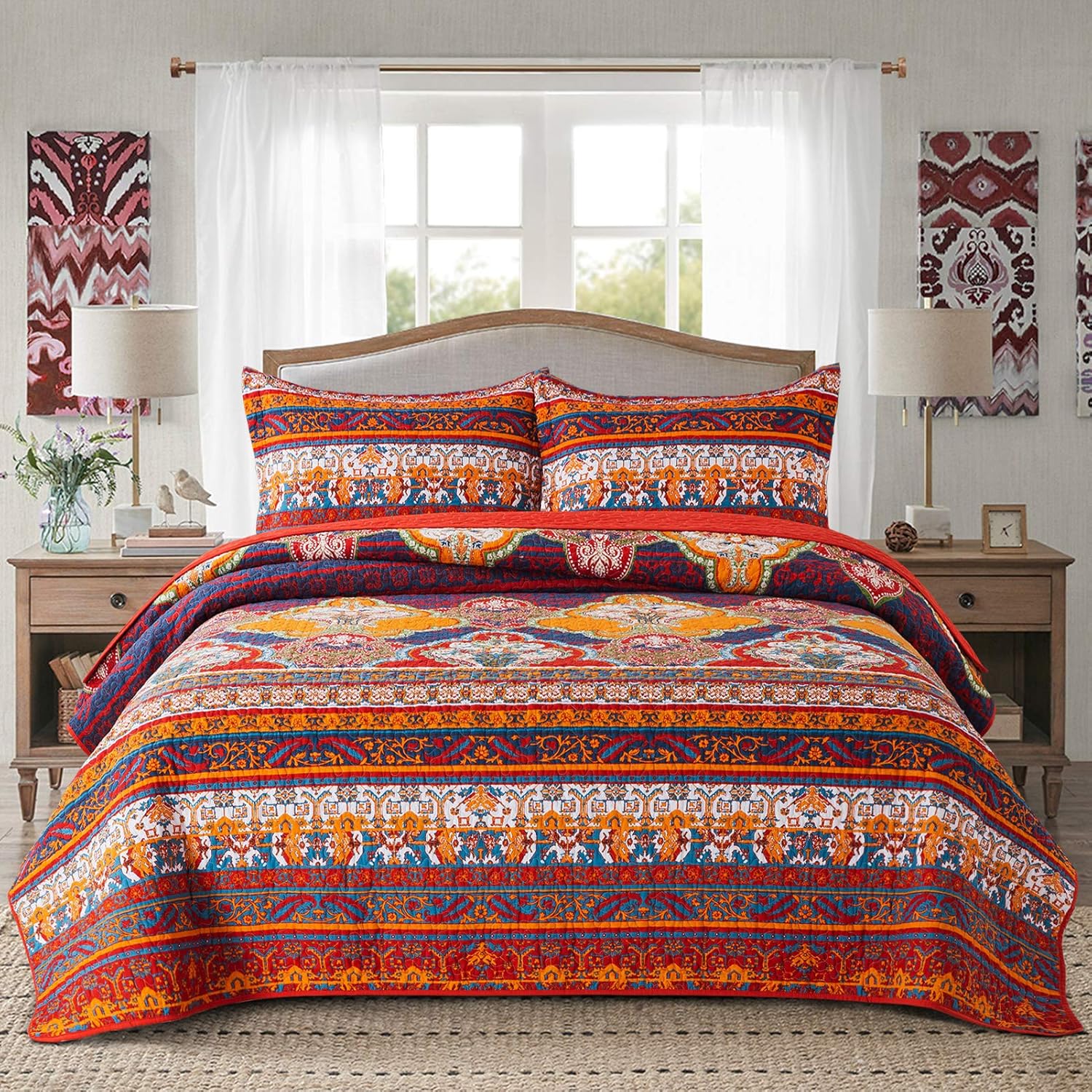NEWLAKE Reversible Patchwork Quilt Set Queen Size