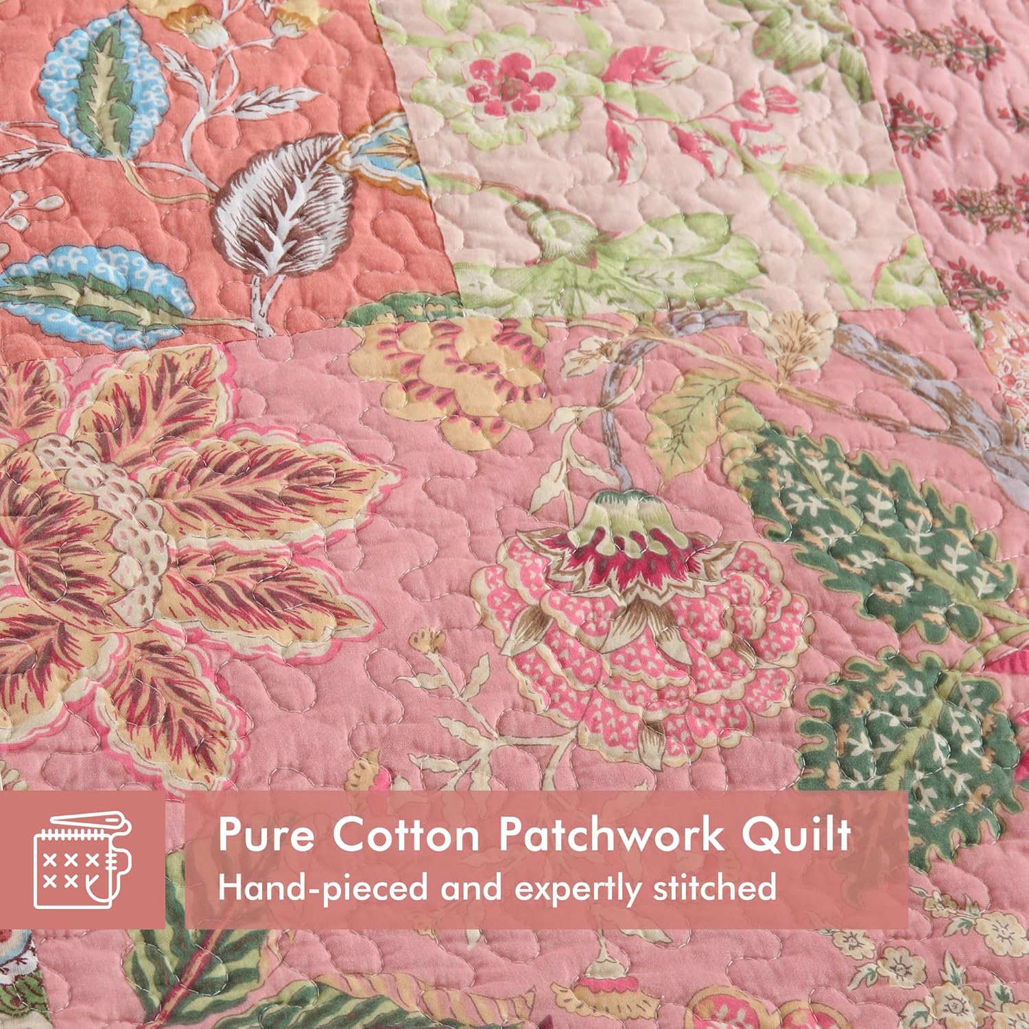 Etwel Queen Quilt Bedding Set Patchwork Floral Pink Comforter