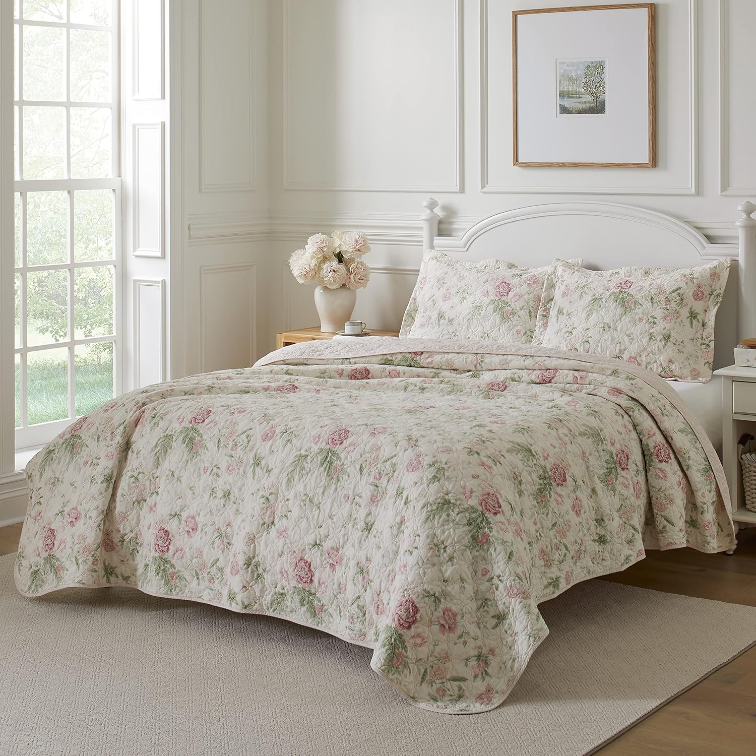 Laura Ashley Twin Quilt Set Reversible Cotton Bedding with Matching Sham 1
