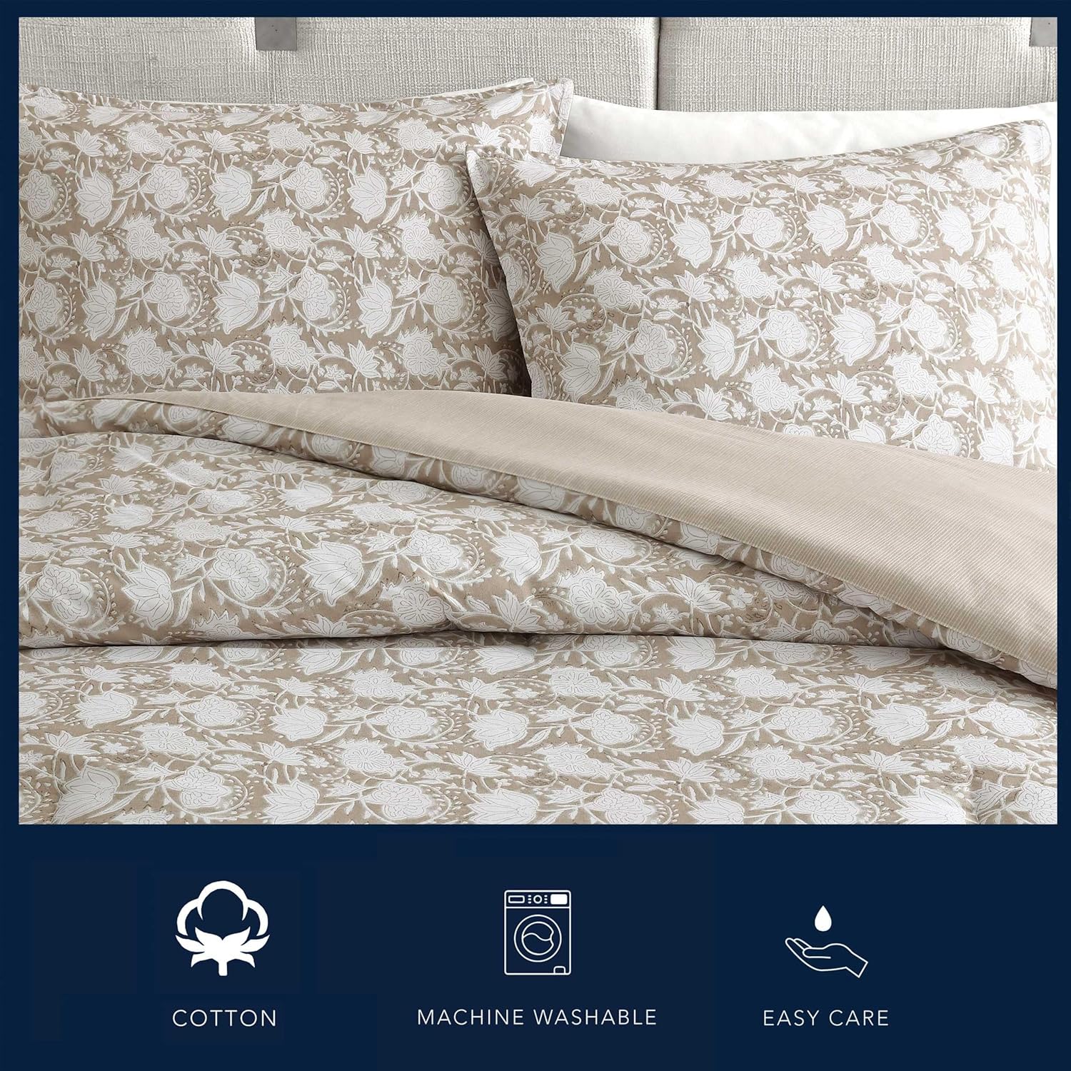 Nautica TwinTwin XL Comforter Set Bayport Floral Beige