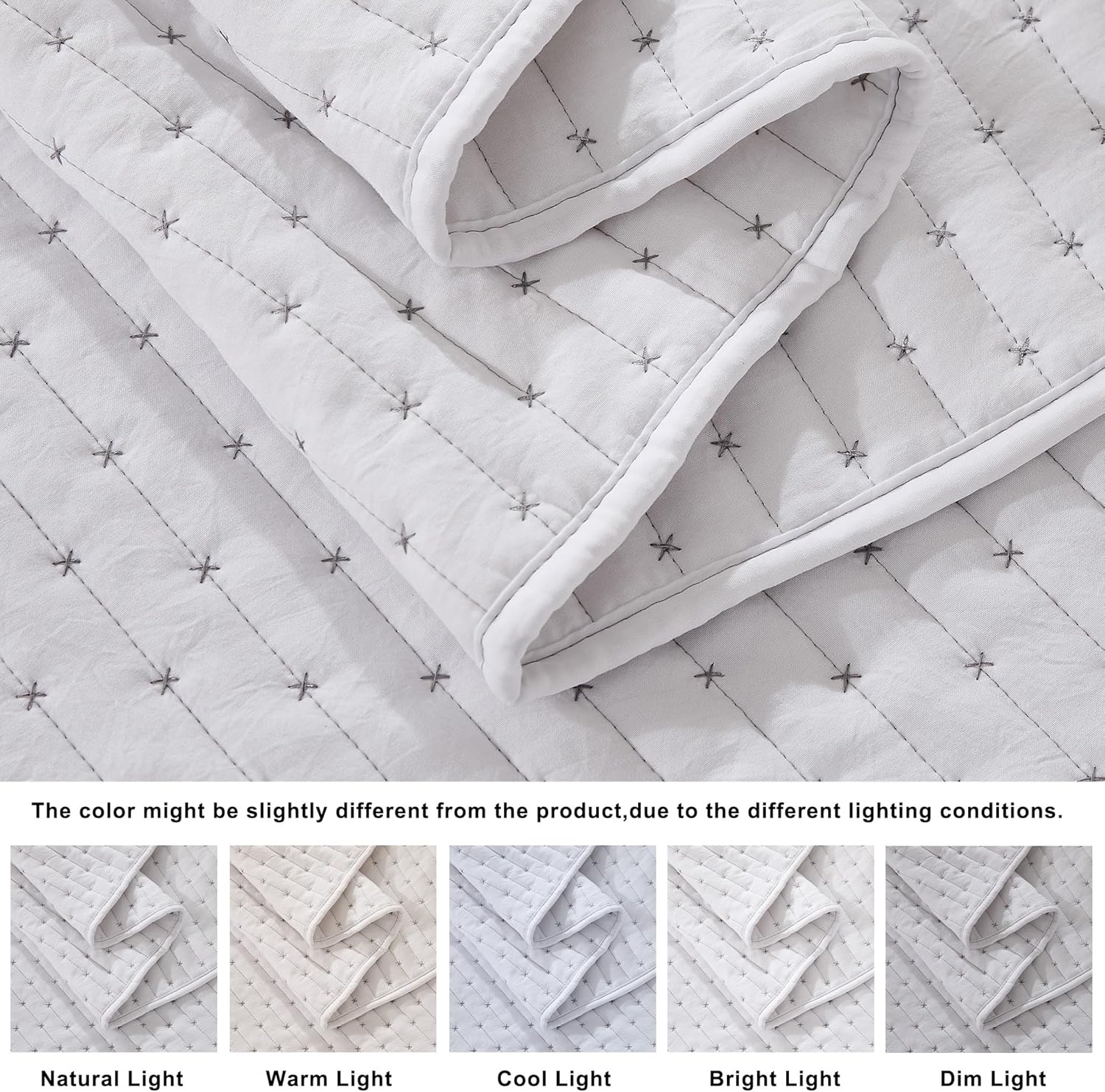 WDCOZY White Cross Stitch Quilt Set Twin Size