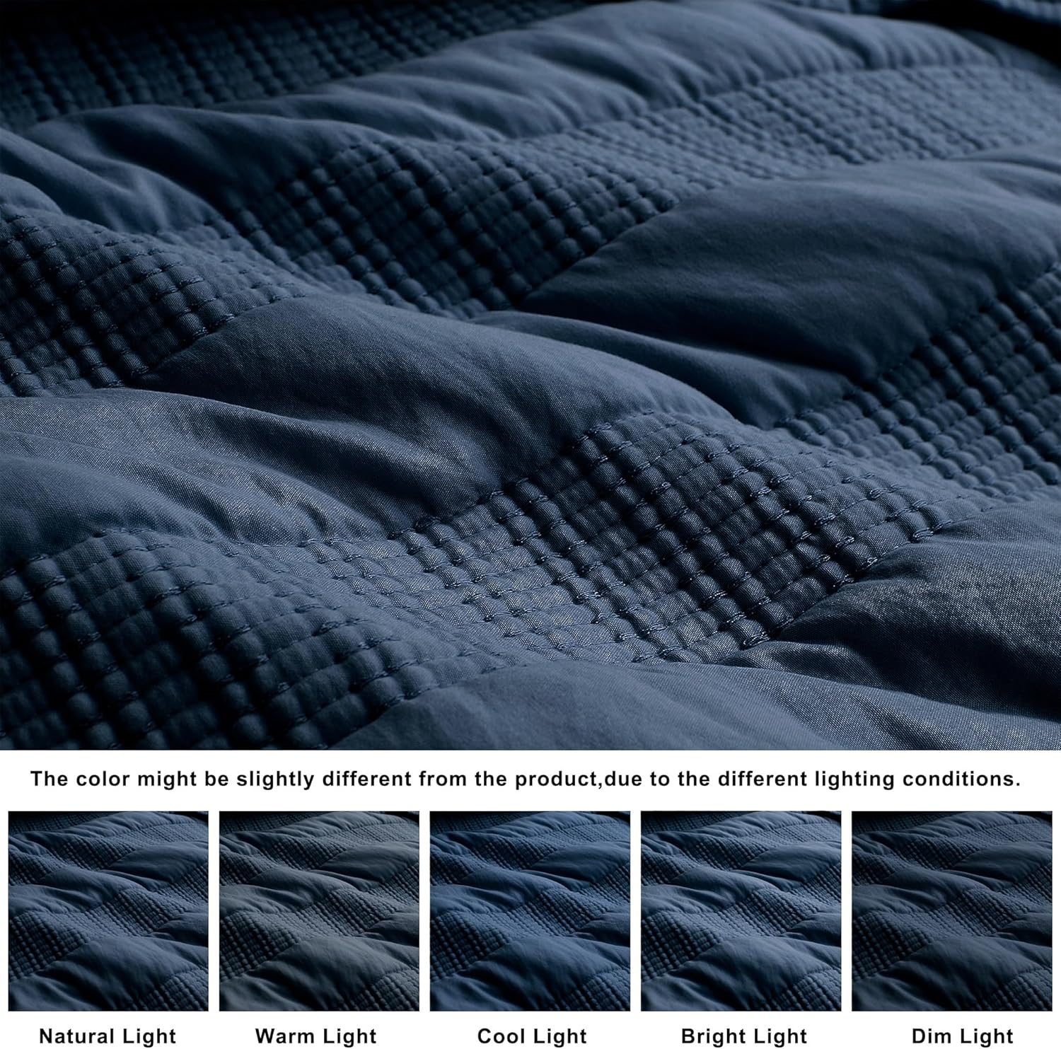HomeSerene Navy Blue Striped Queen Quilt Set