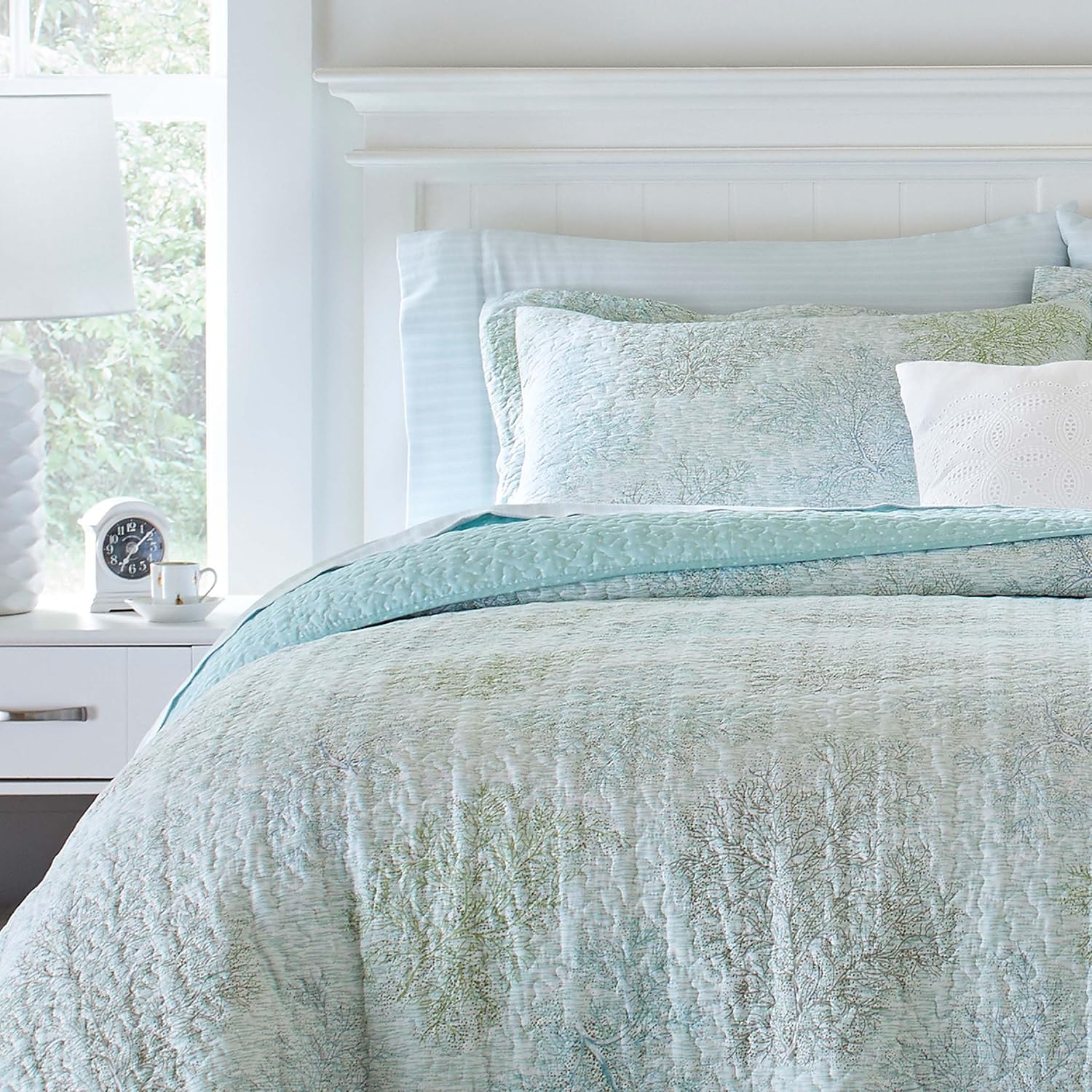 Laura Ashley Twin Quilt Set with Matching Sham Saltwater Blue 100 Cotton