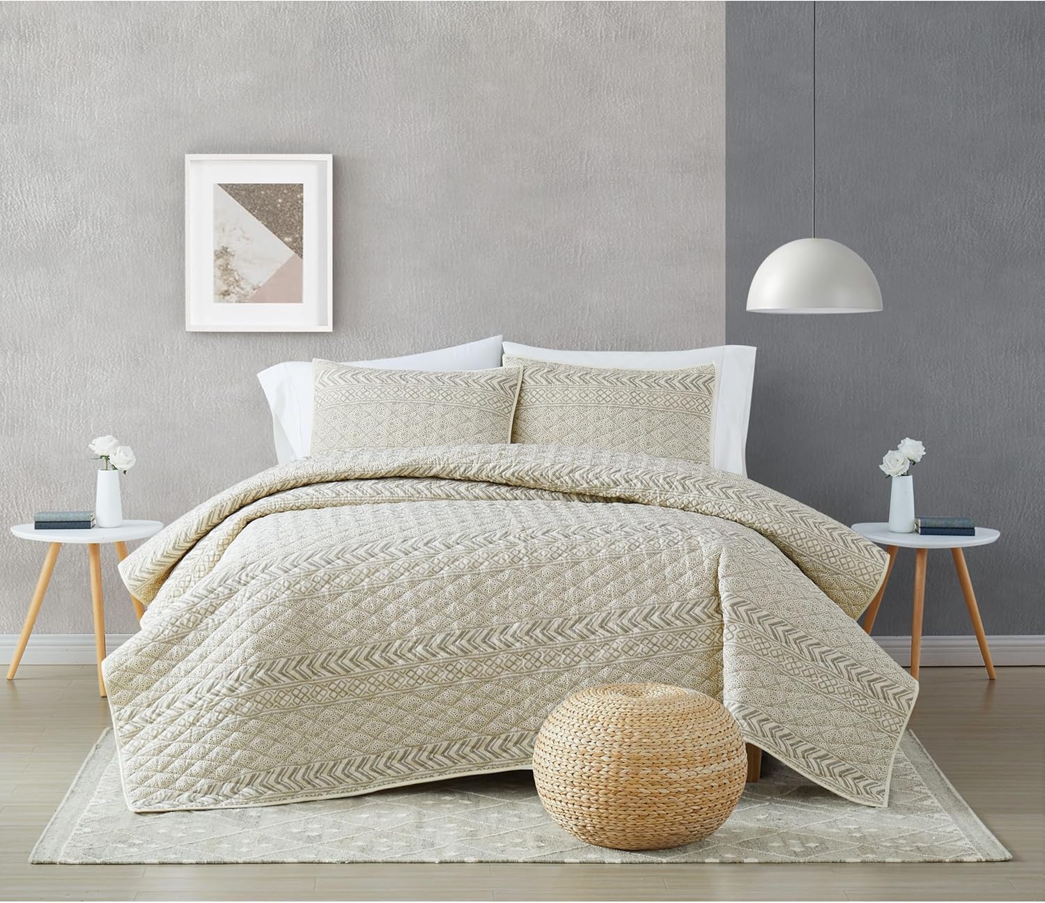 Brooklyn Loom Chase Quilt Set Twin XL Cream Black 2-Piece 1