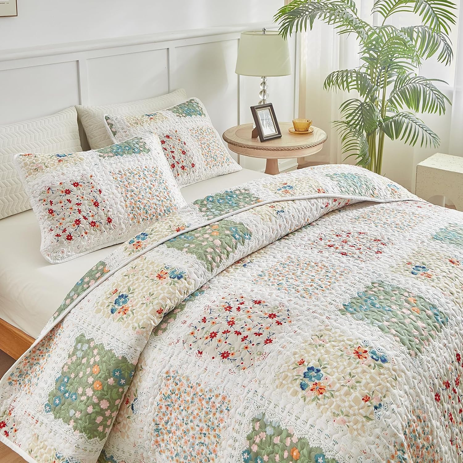 UOZZI BEDDING Floral Patchwork Quilt Set Queen Full 88x88 3 PC