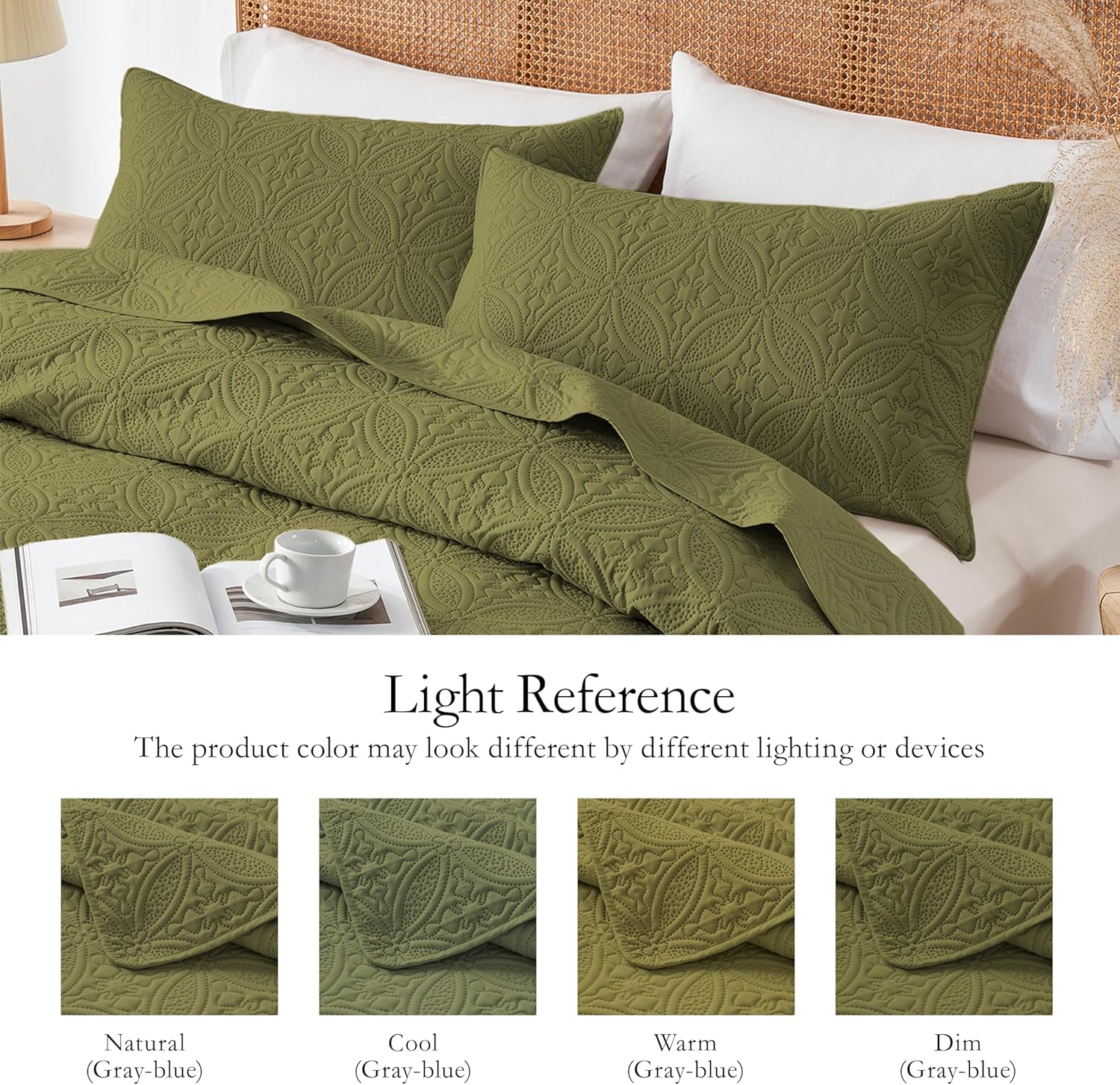 WURUIBO Twin Quilt Set Olive Green Microfiber 1