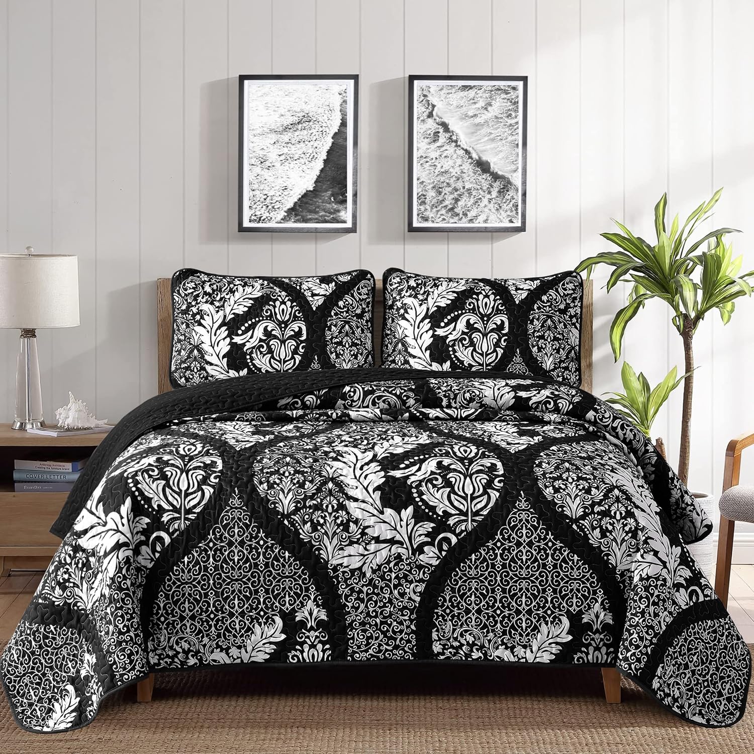 DJY Black Quilt Set Queen Size 3 Pieces 1
