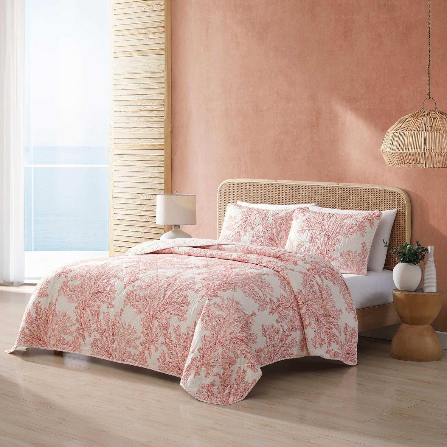 Tommy Bahama Twin Quilt Set Coral Reef Reversible Cotton