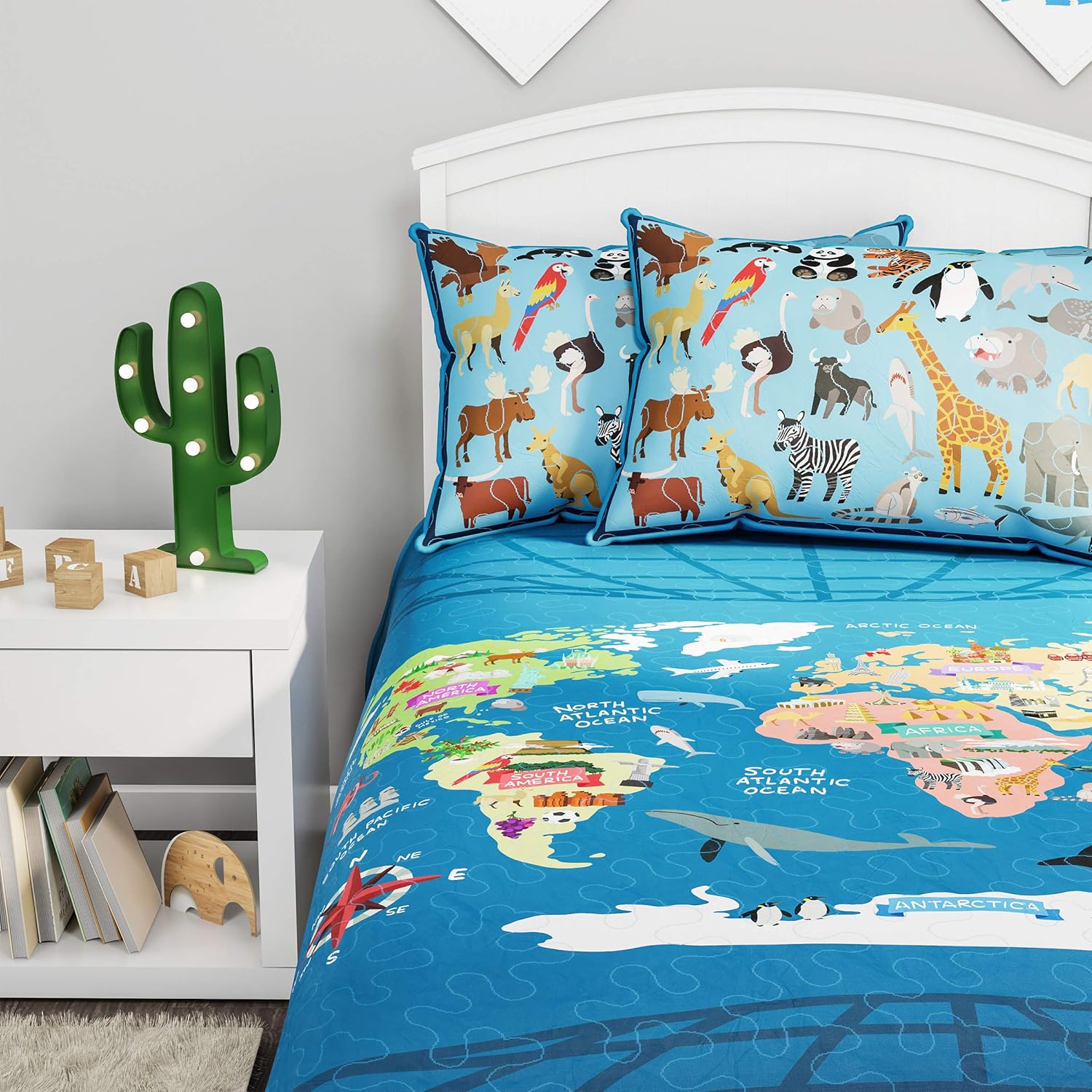Lavish Home World Map Quilt Set Twin XL Bedding