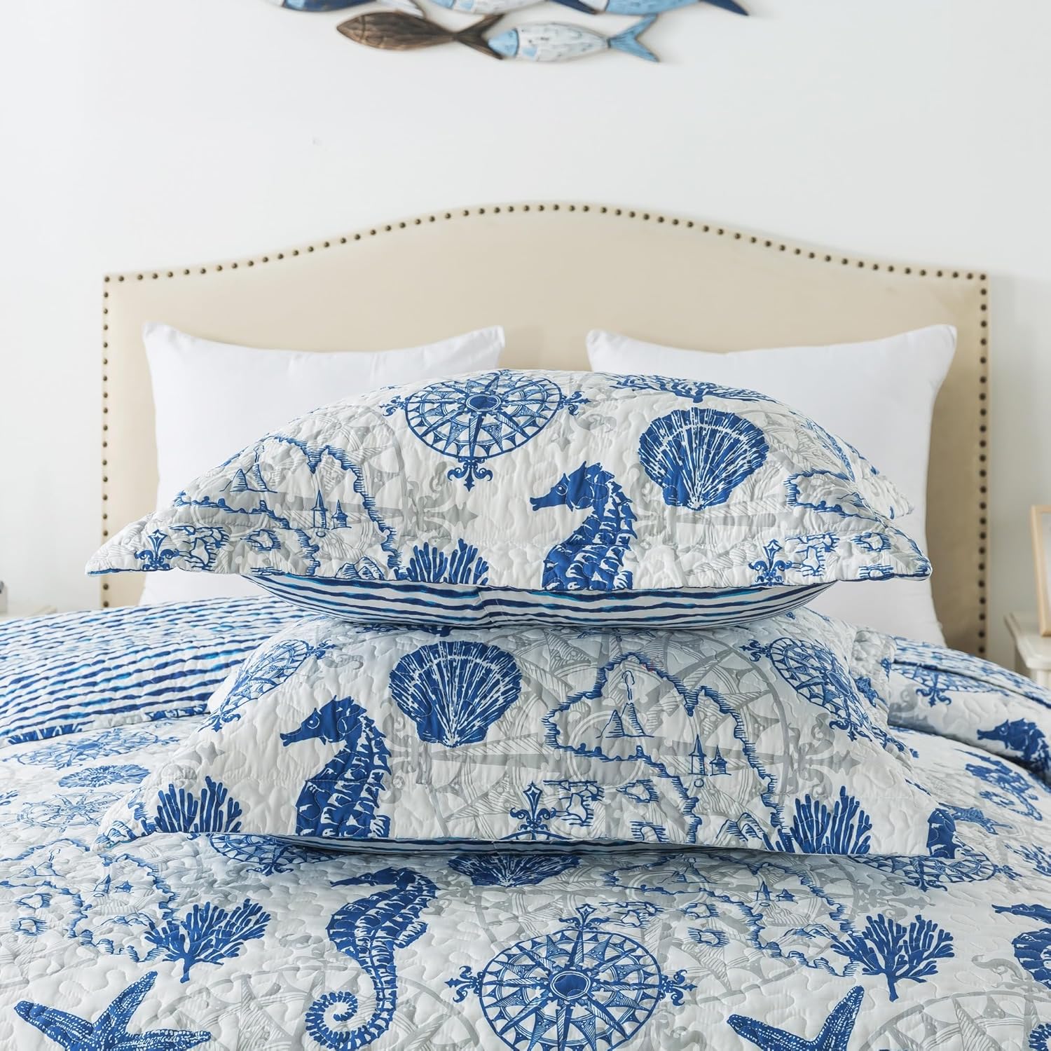 HoneiLife Coastal Quilt Set King - 3 Piece Ocean Themed Bedding
