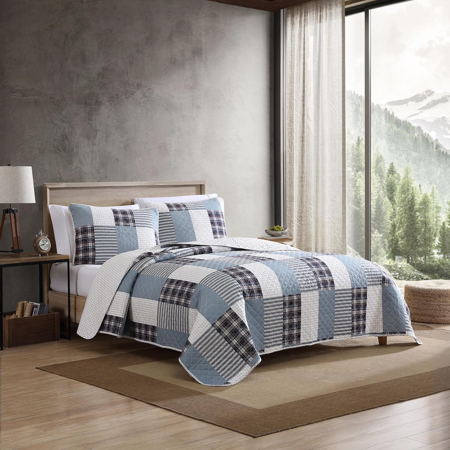 Eddie Bauer Twin Quilt Set Reversible Cotton Bedding with Matching Sham All Seasons