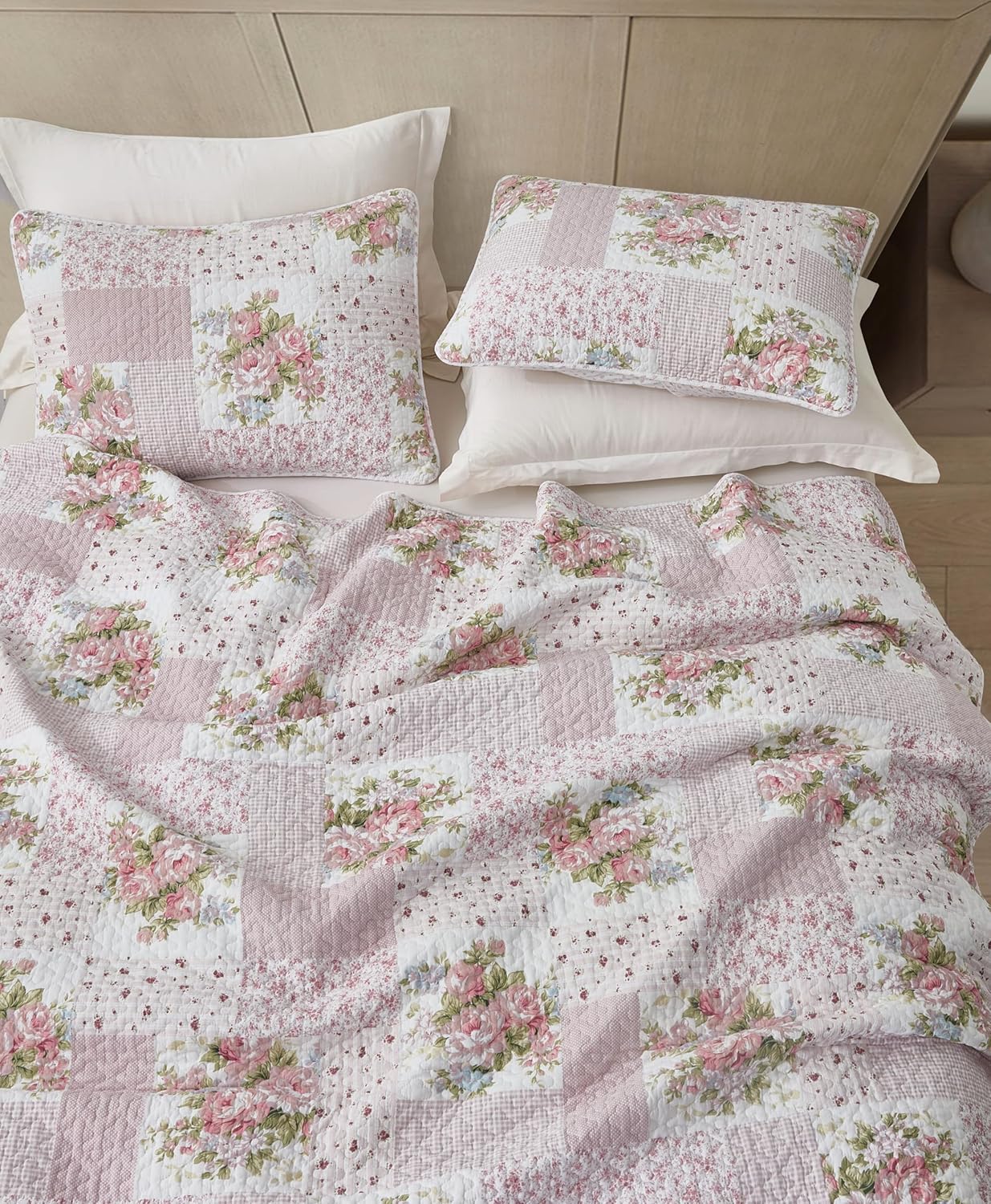 Chezmoi Collection Rosy 3-Piece King Size Quilt Set