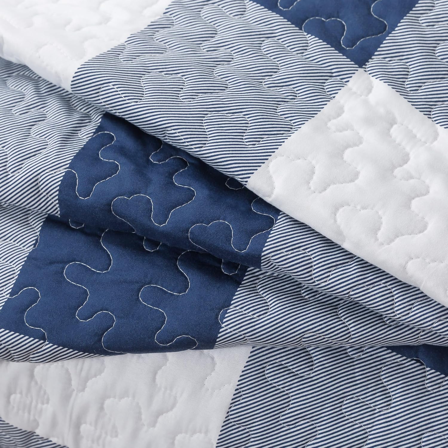 Soul Lane Blue White Buffalo Plaid Quilt Set - King Size
