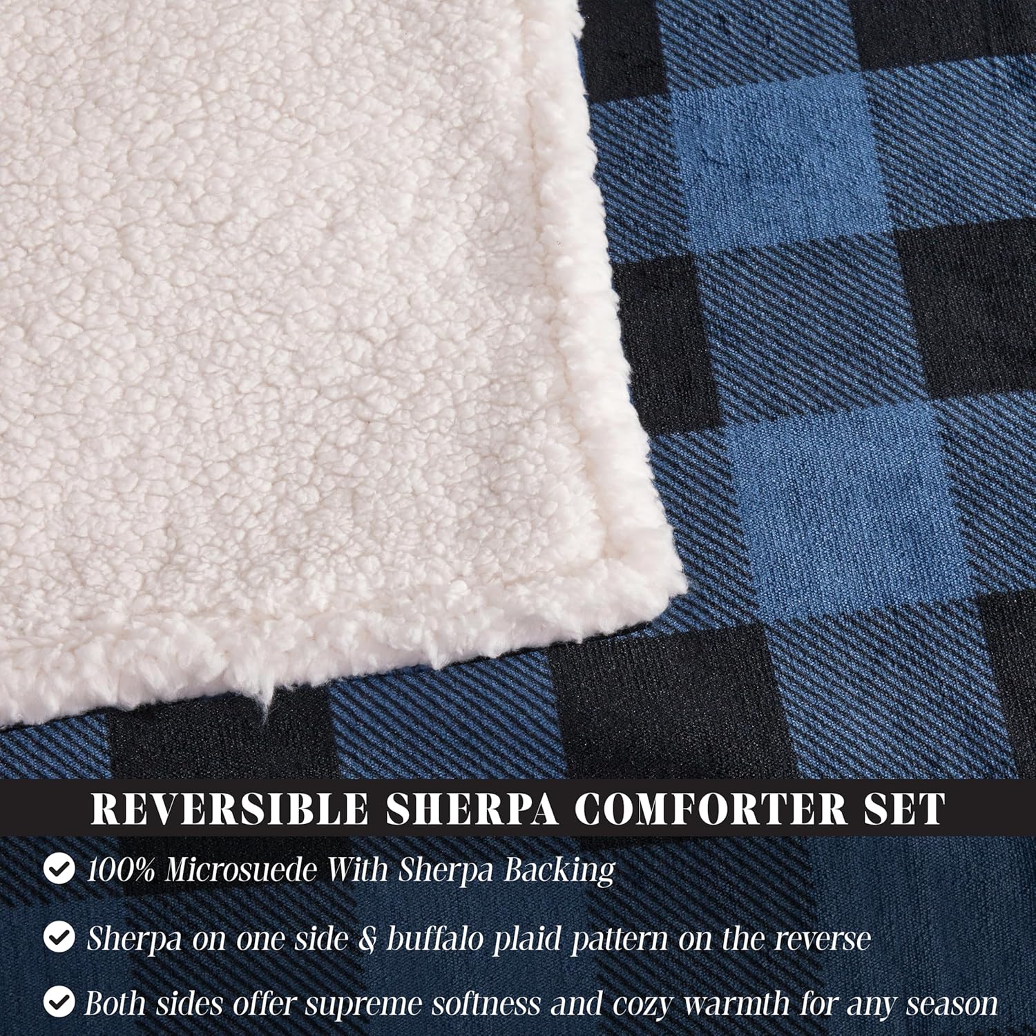 Elegant Comfort 3-Piece Buffalo Plaid Comforter Set King Blue