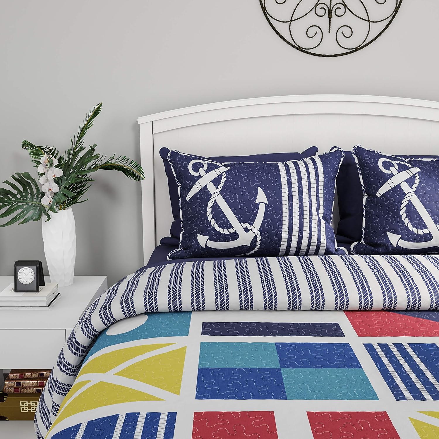 Lavish Home 2-Piece Twin Quilt Set - Coastal Themed Reversible Bedspread with Sham