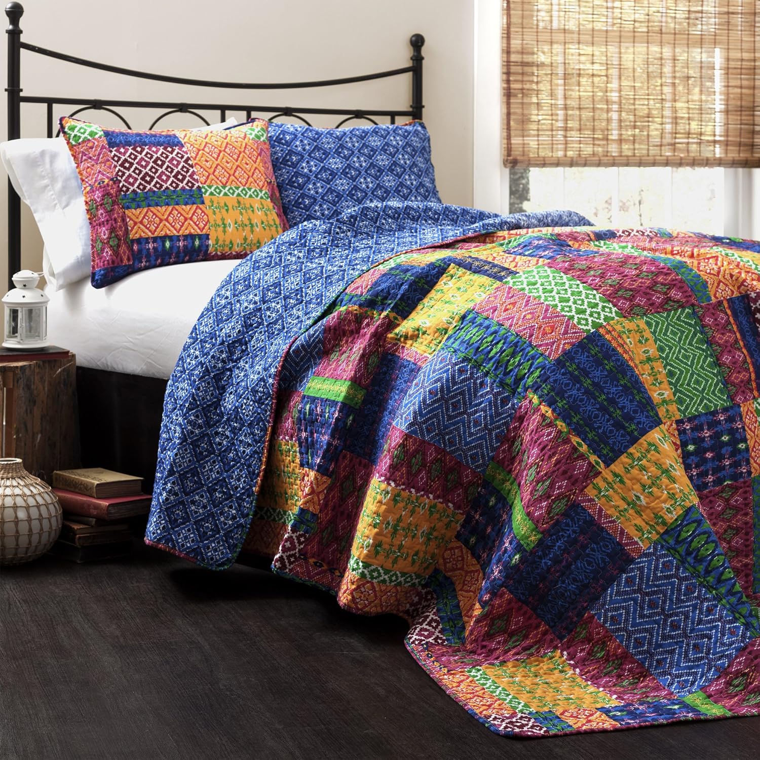 Lush Decor Misha 3-Piece Quilt Set Queen Fuchsia Navy