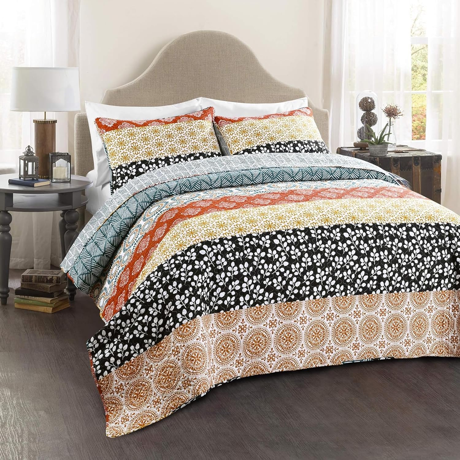 Lush Decor Boho Stripe Reversible Quilt Set 3 Piece FullQueen