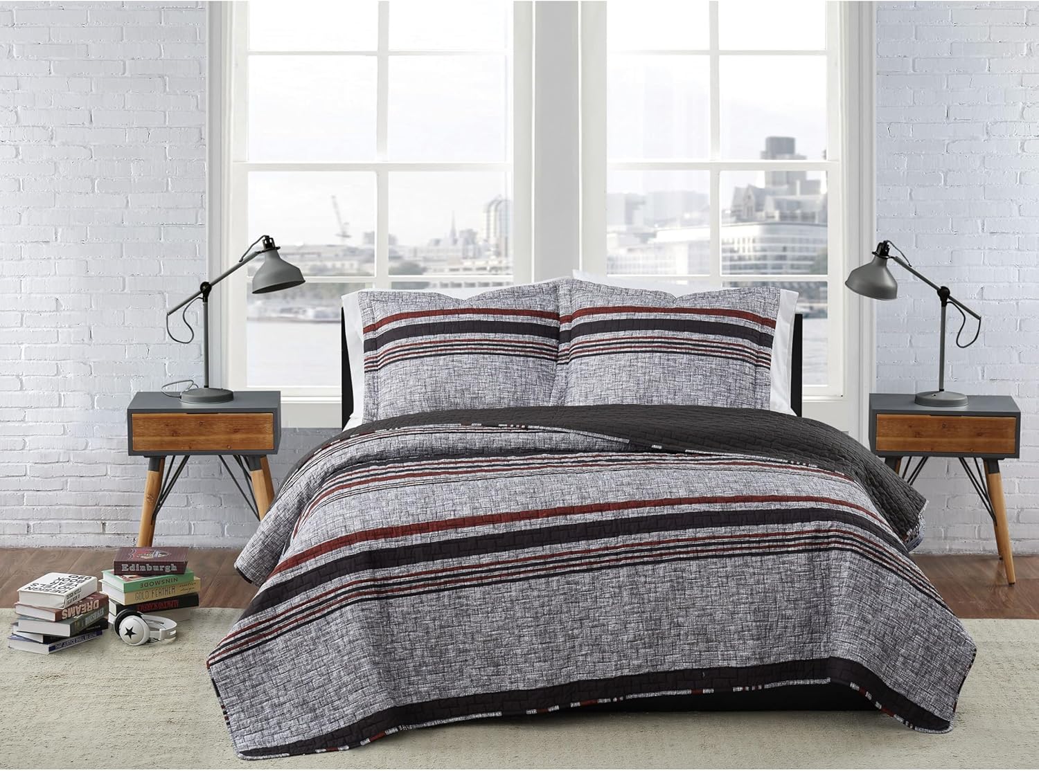 London Fog Warren Stripe Quilt Set 2-Piece Twin XL