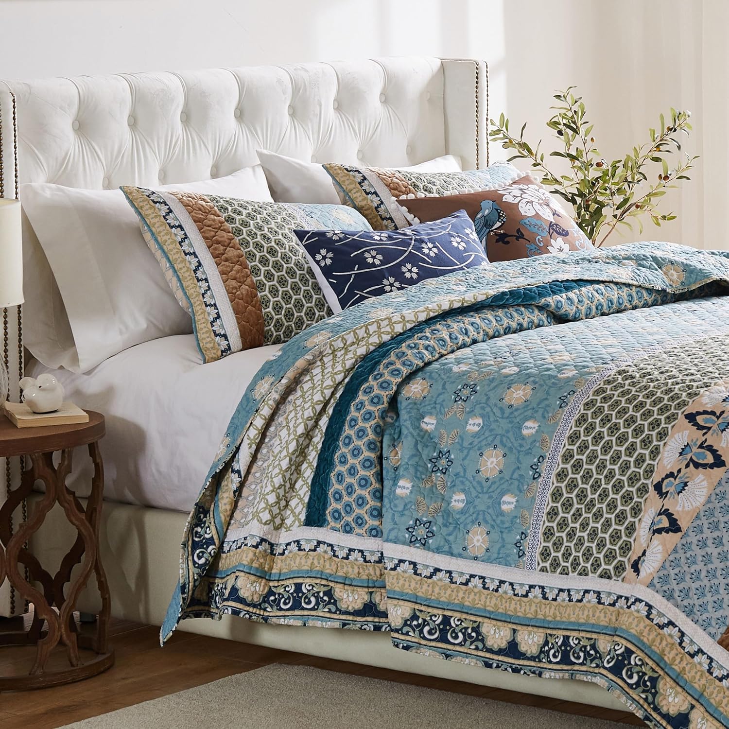 Greenland Home Thalia Quilted Bedding Set 3-Piece FullQueen Blue