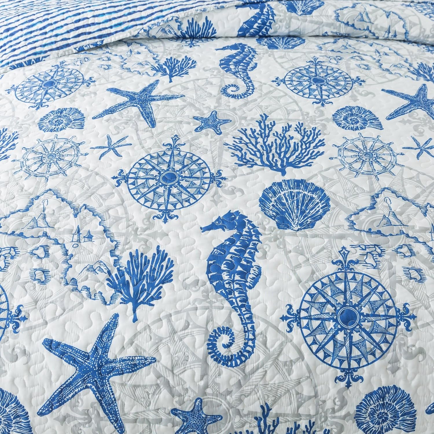 HoneiLife Coastal Quilt Set King - 3 Piece Ocean Themed Bedding