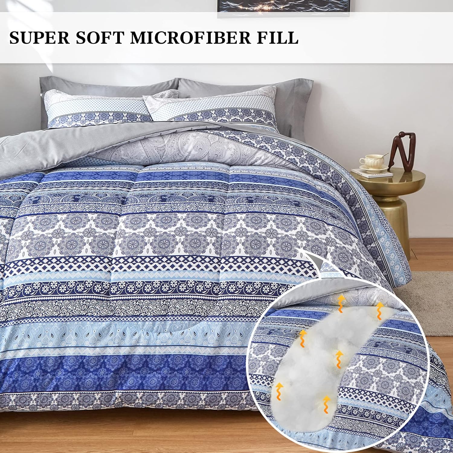 Flysheep Bohemian Striped Bed in a Bag 7 Piece King Size