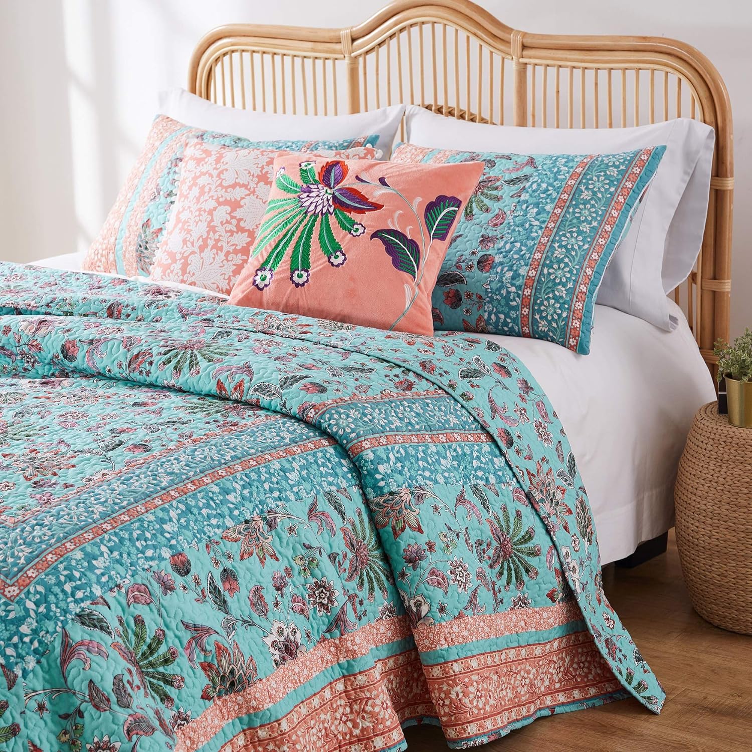Greenland Home Barefoot Bungalow Quilt Set 3-Piece FullQueen Turquoise