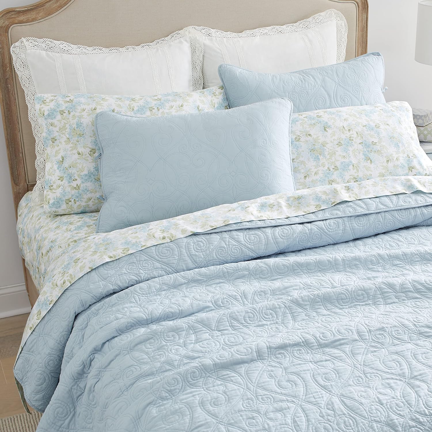 Laura Ashley Felicity Quilt Set - Twin Breeze Blue 100 Cotton