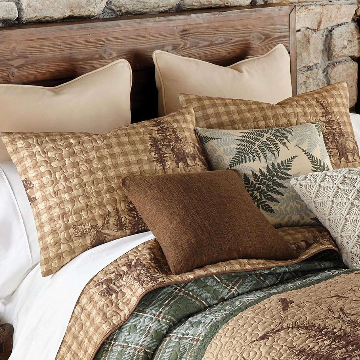 Woodland Sage Bear Moose Quilt Bed Set - Queen Size