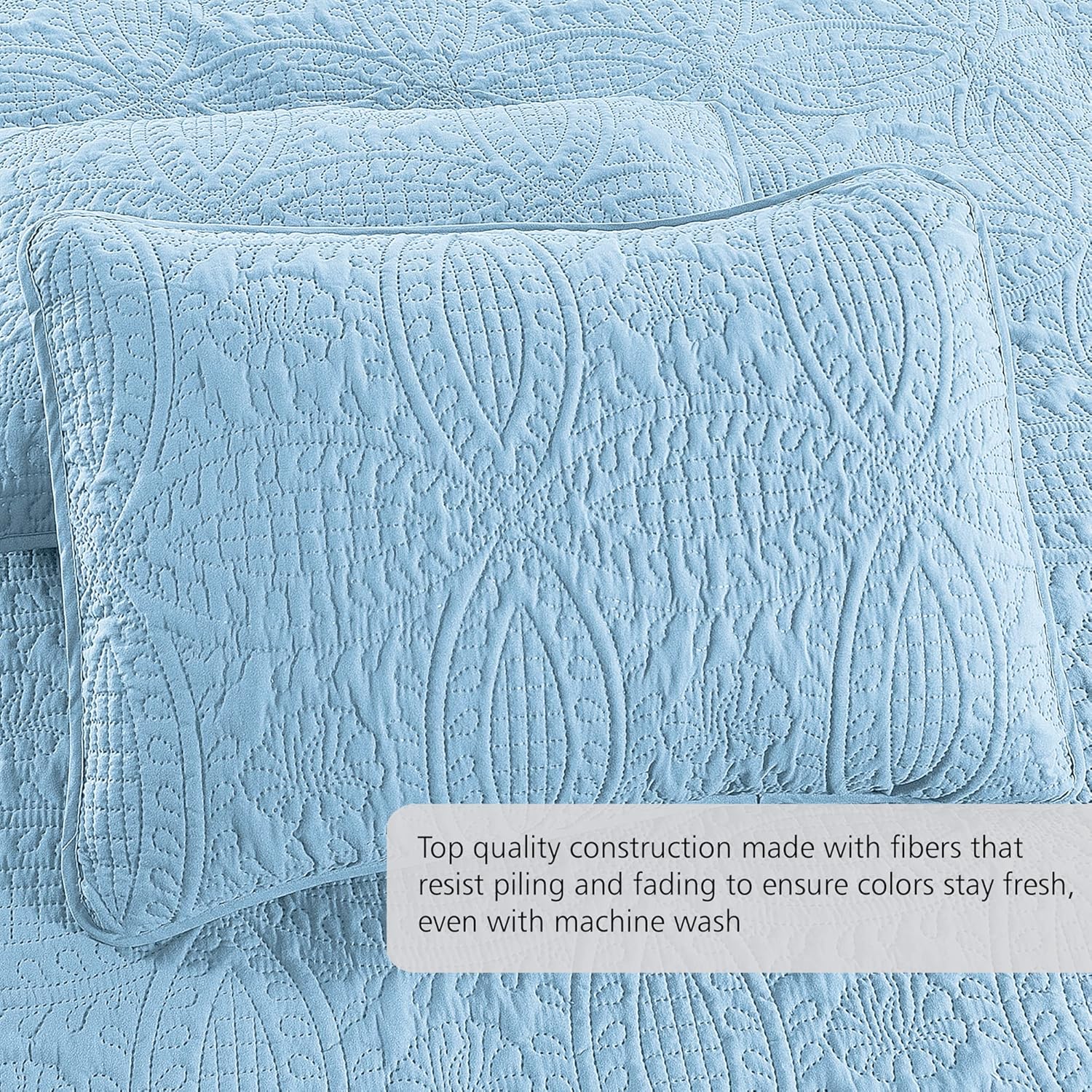Pure Bedding Quilt Set King Size Sky Blue Geometric Pattern