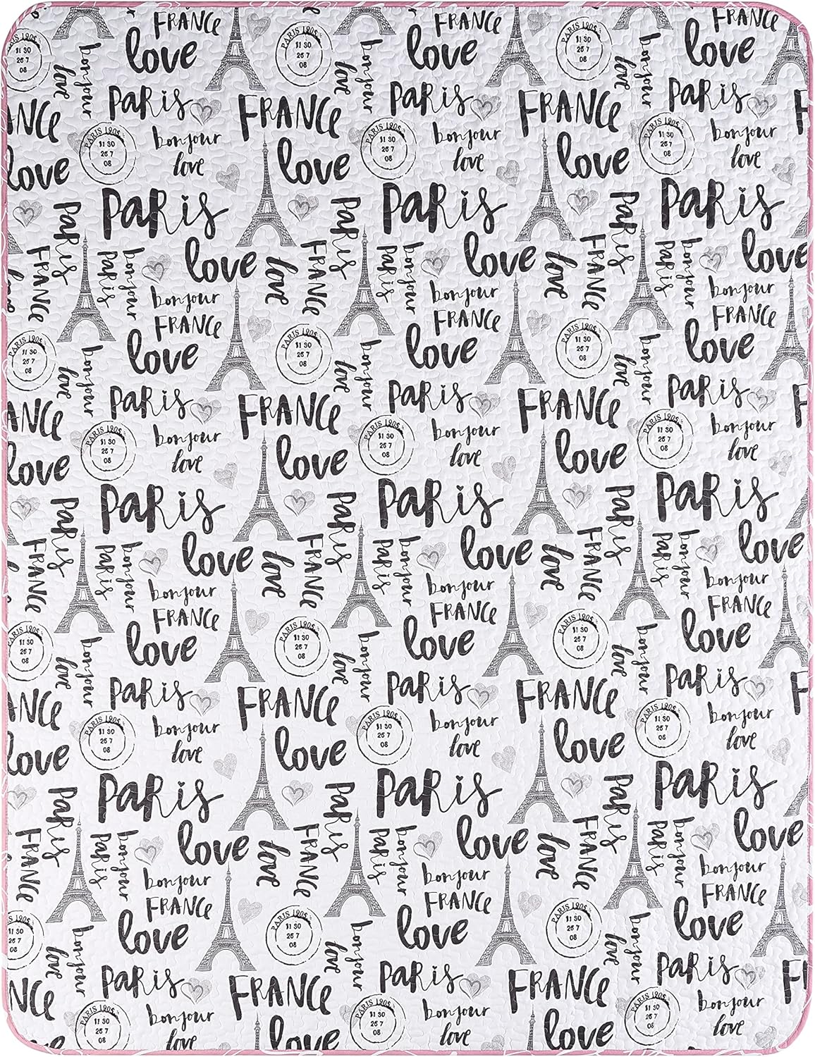 5-Piece Quilt Set King Bonjour Paris PinkWhiteBlack
