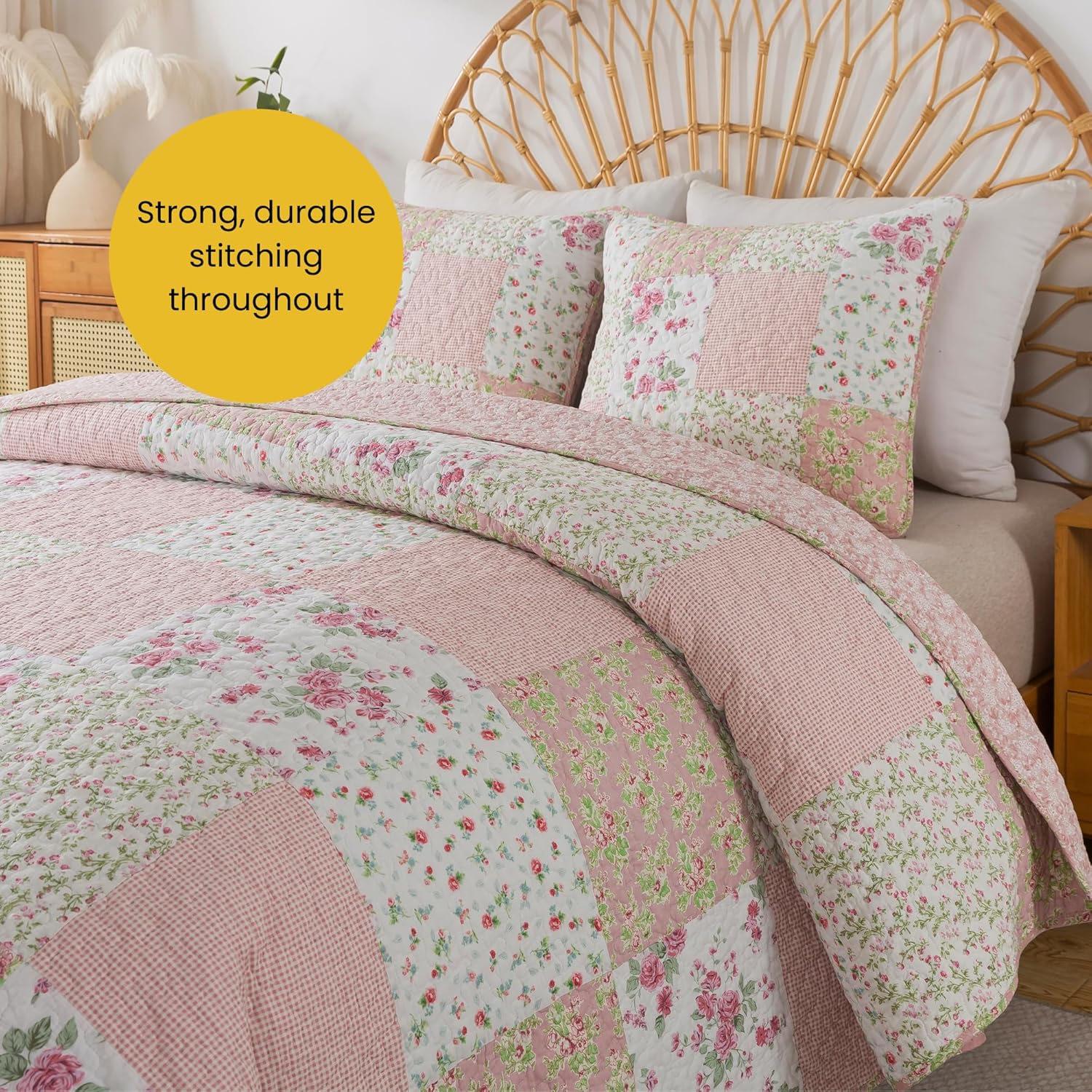 Soul Lane Blush Bloom Cotton Quilt Set Queen