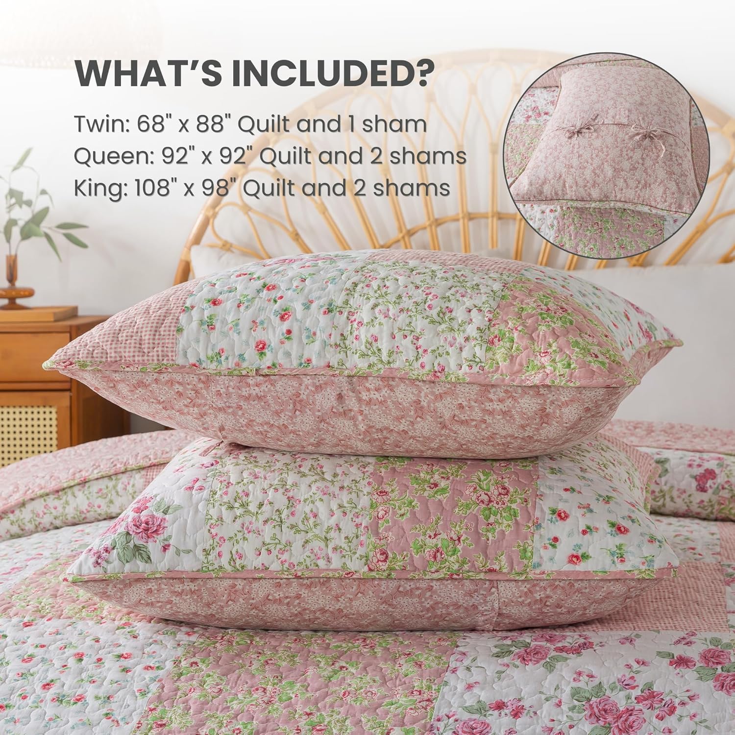 Soul Lane Blush Bloom Cotton Quilt Set Queen