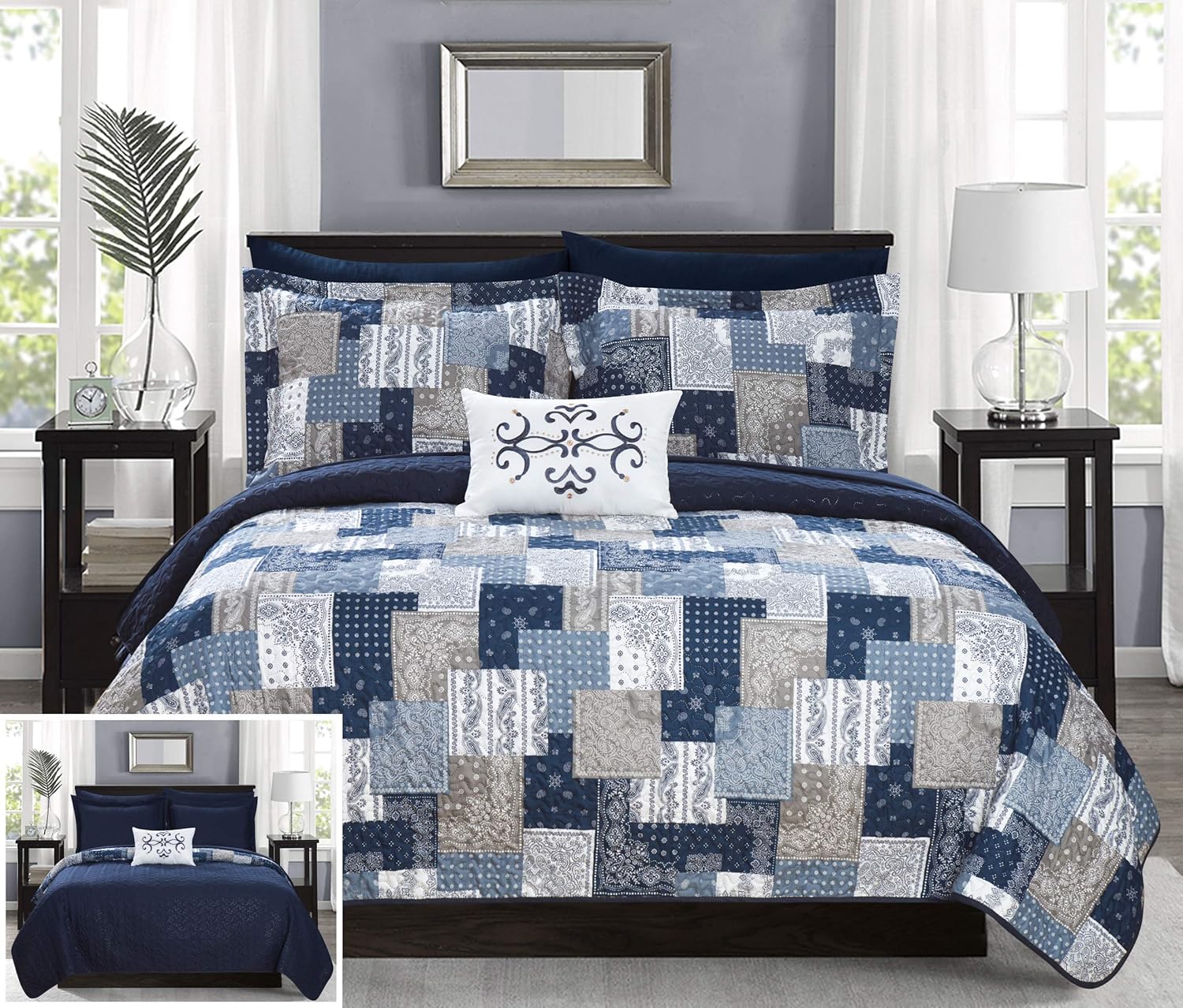 Chic Home Eliana 3 Piece Reversible Quilt Set Paisley Print