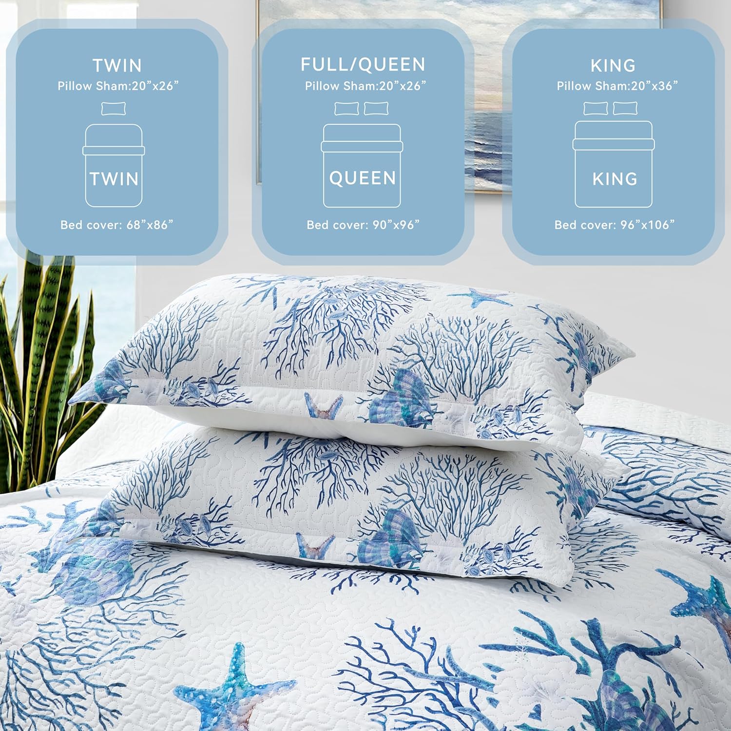 Coastal Bedding King Size Quilt with Sham Set
