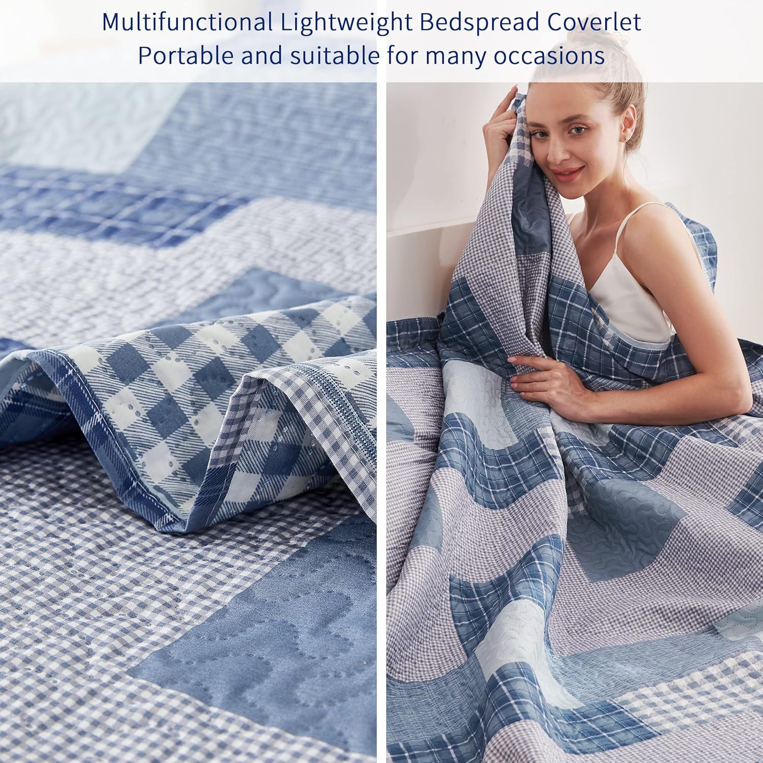 Jessy Home King Size Plaid Quilt Bedding Set