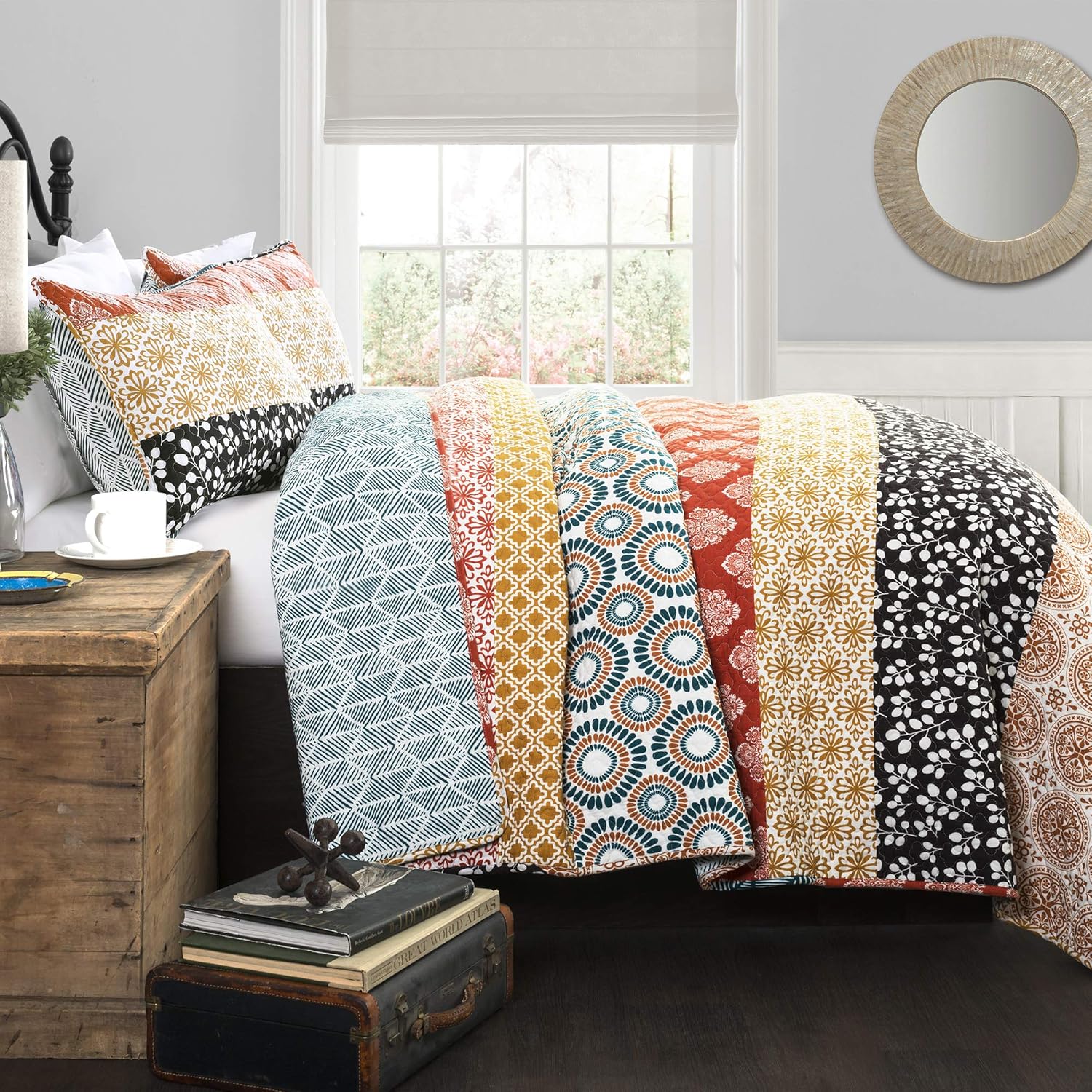 Lush Decor Boho Stripe Reversible Quilt Set 3 Piece FullQueen